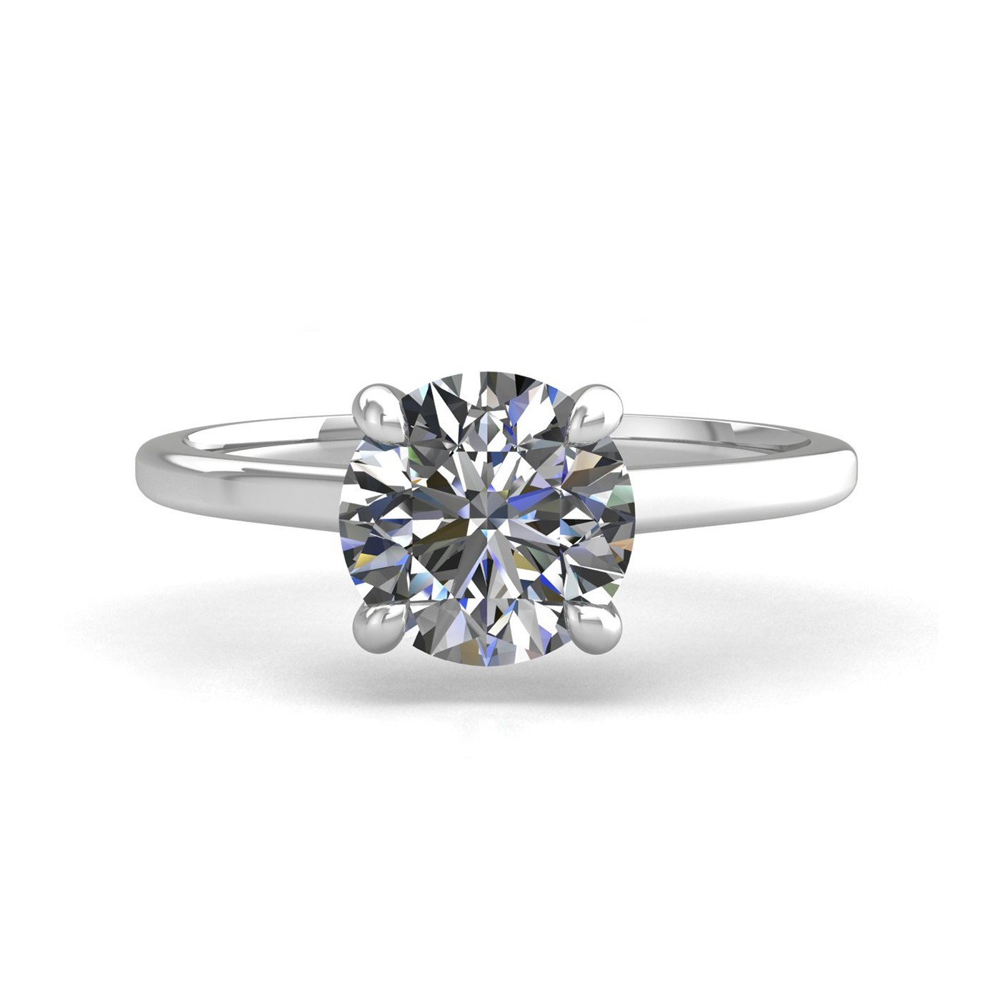 18k white gold 2,00 ct 4 prongs solitaire round cut diamond engagement ring with whisper thin band Photos & images