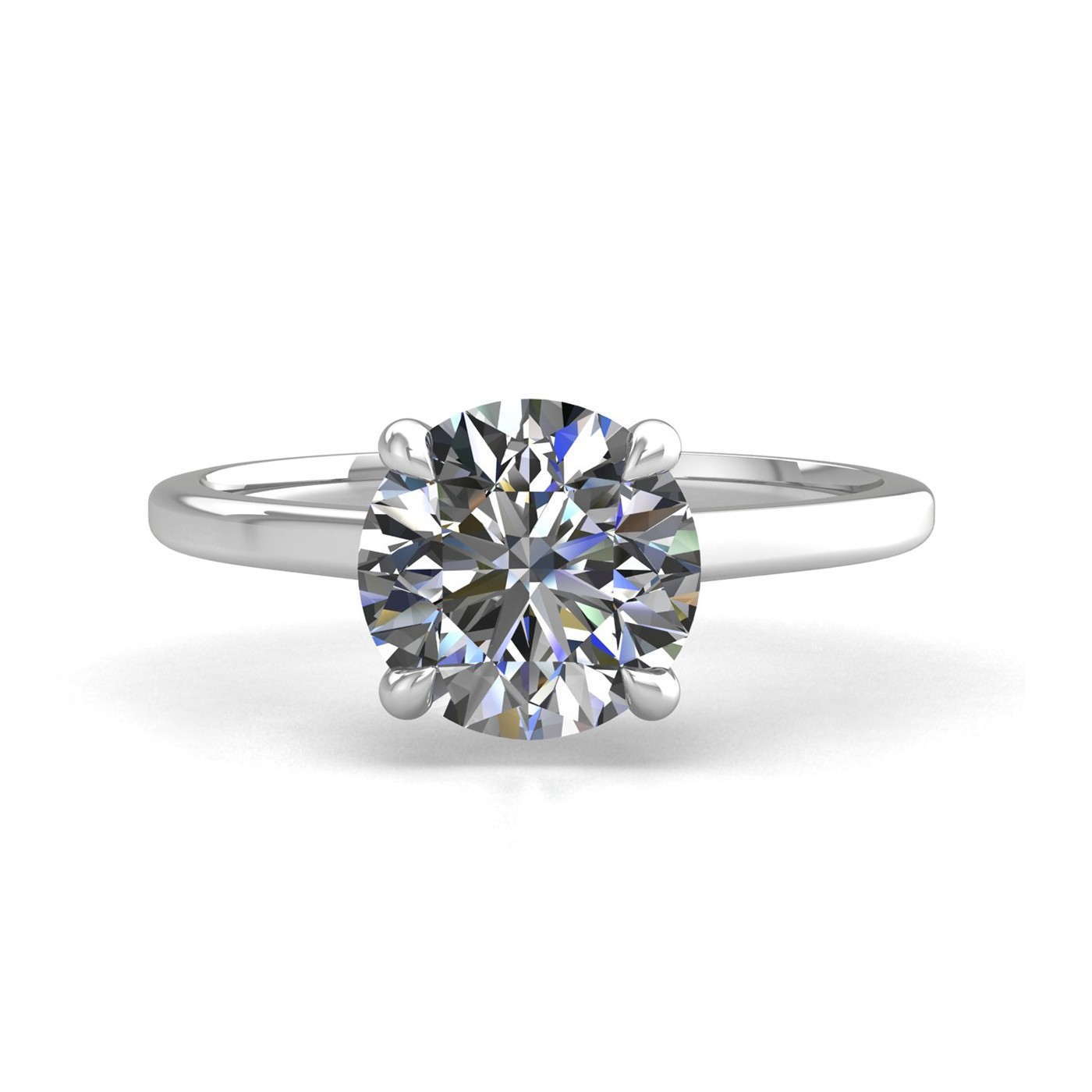 18k white gold 2,00 ct 4 prongs solitaire round cut diamond engagement ring with whisper thin band Photos & images