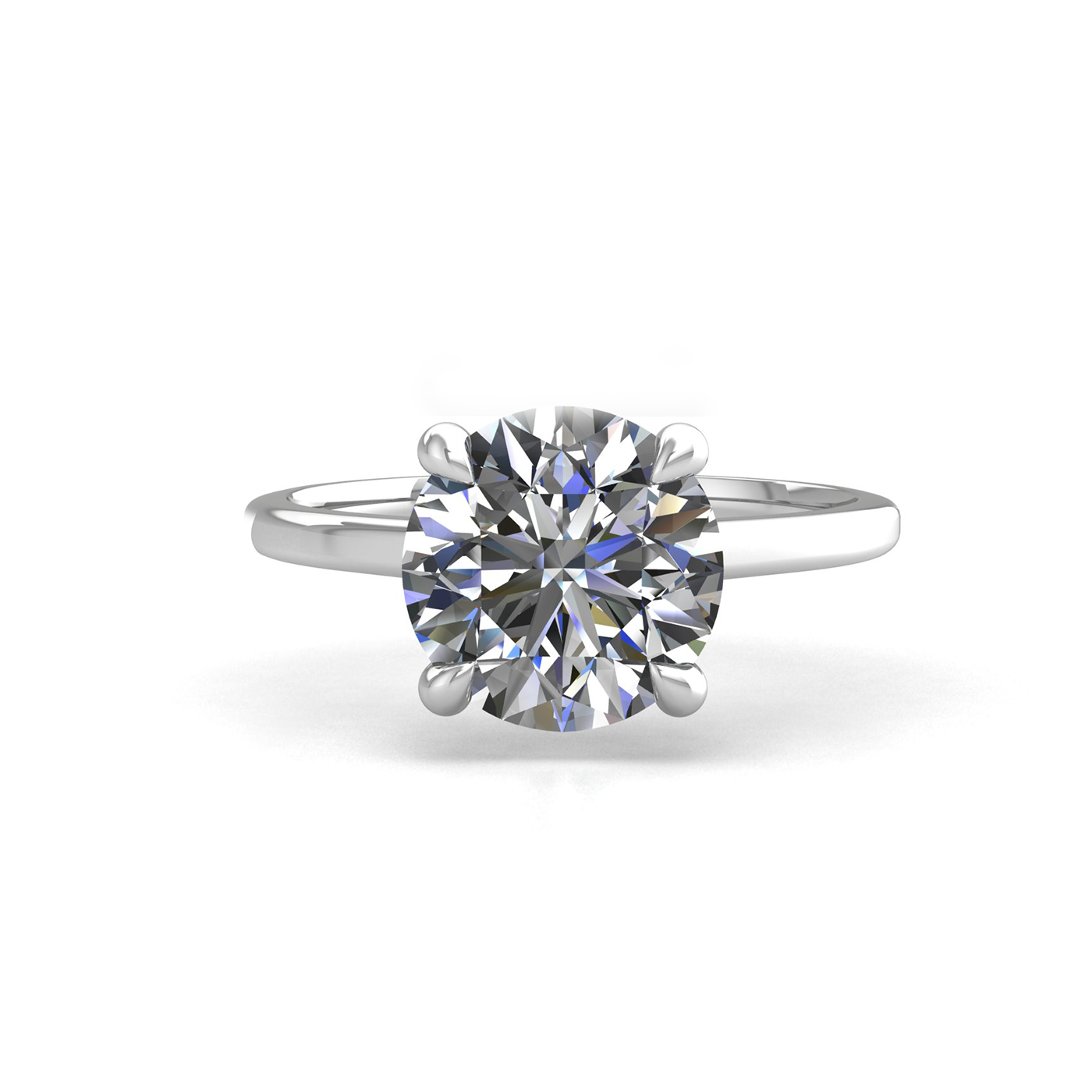 18k white gold 2,00 ct 4 prongs solitaire round cut diamond engagement ring with whisper thin band