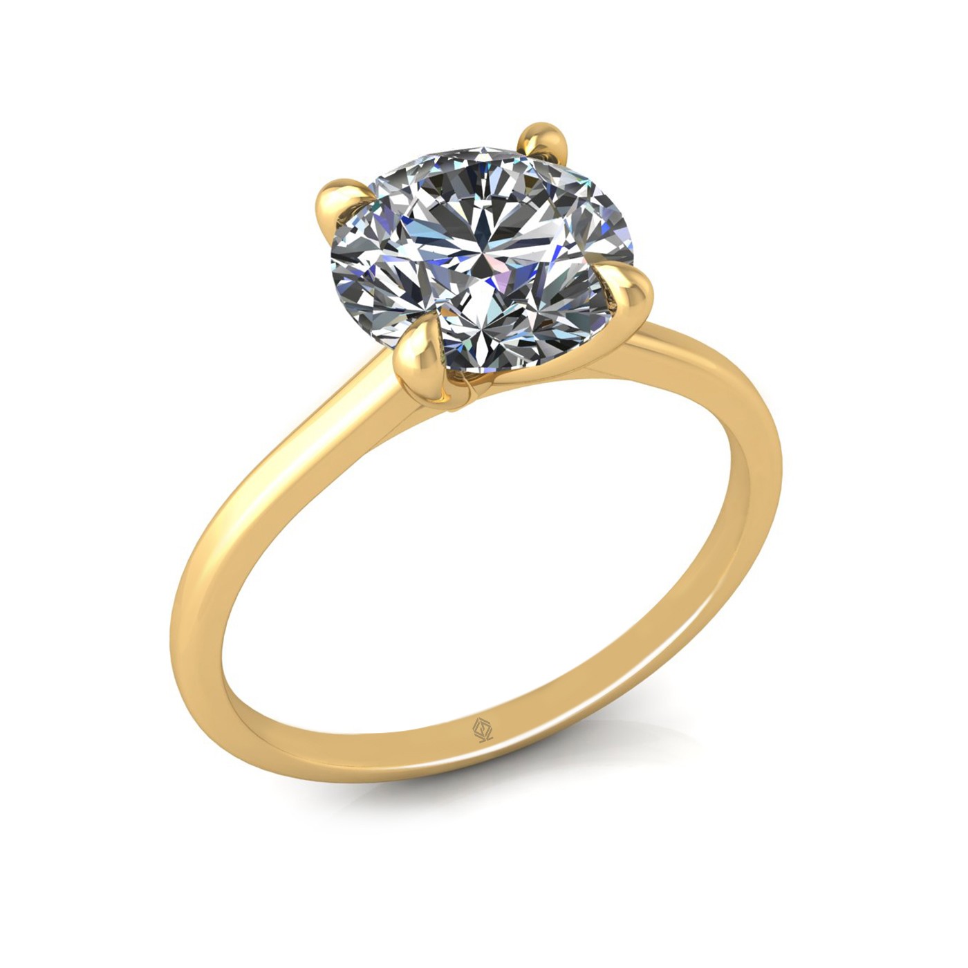 18k yellow gold  0,30 ct 4 prongs solitaire round cut diamond engagement ring with whisper thin band
