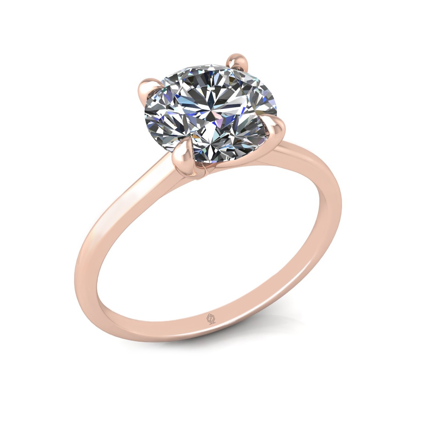 18k rose gold  0,30 ct 4 prongs solitaire round cut diamond engagement ring with whisper thin band