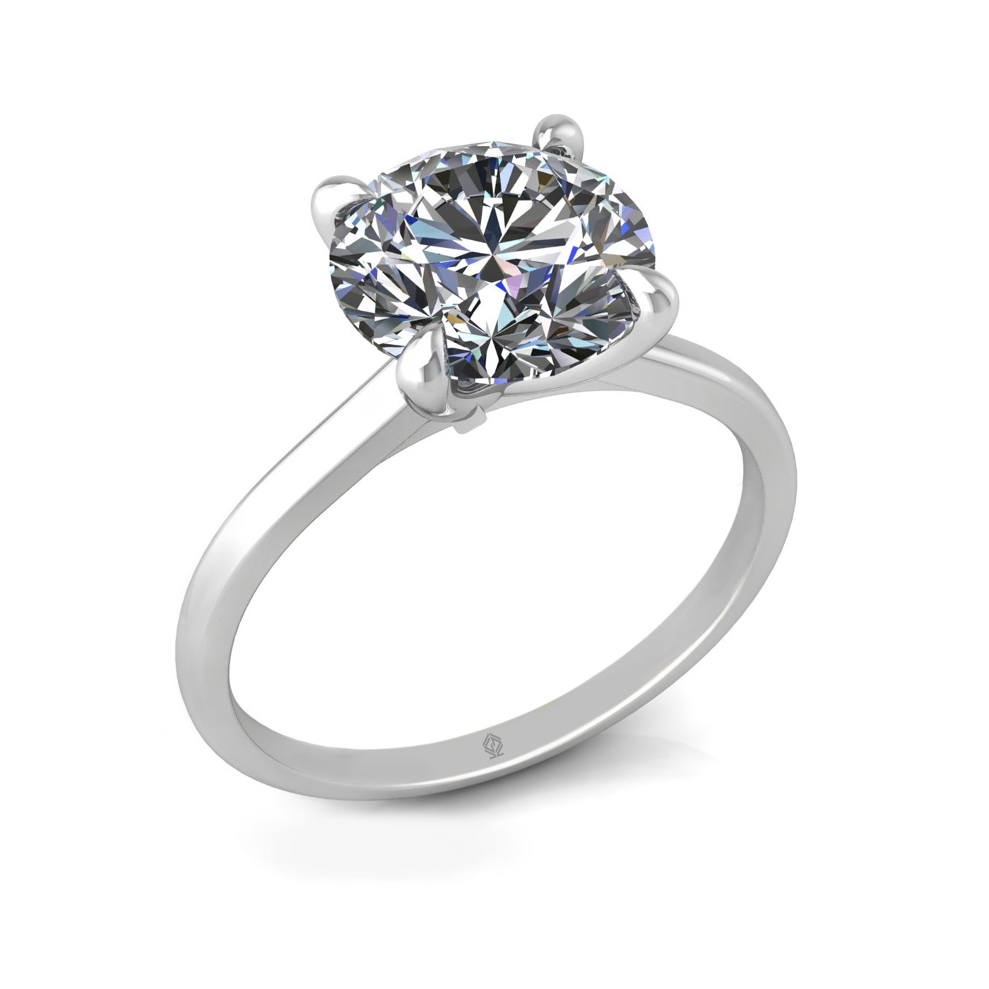 18k white gold 2,50 ct 4 prongs solitaire round cut diamond engagement ring with whisper thin band