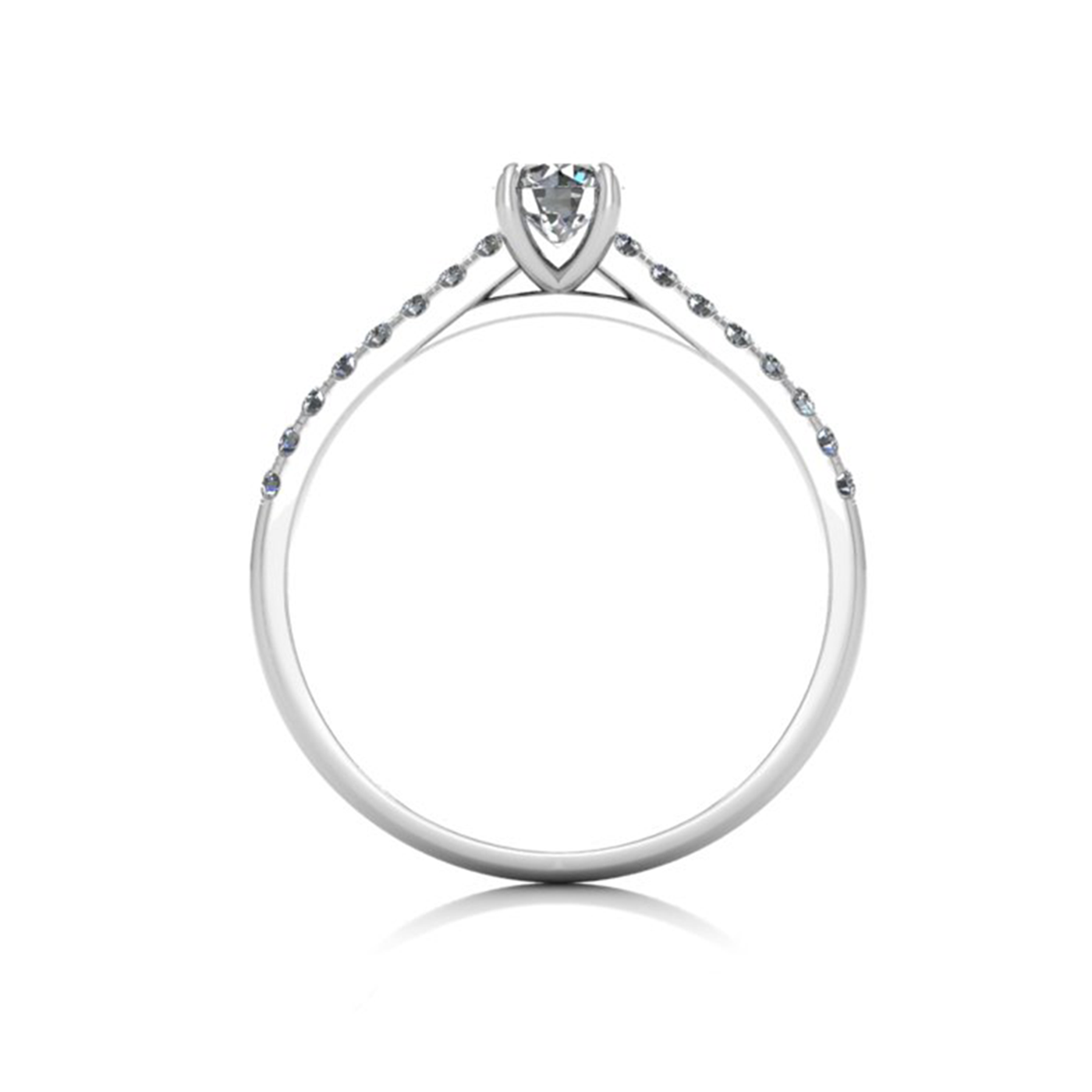18k white gold  0,30 ct 4 prongs round cut diamond engagement ring with whisper thin pavÉ set band