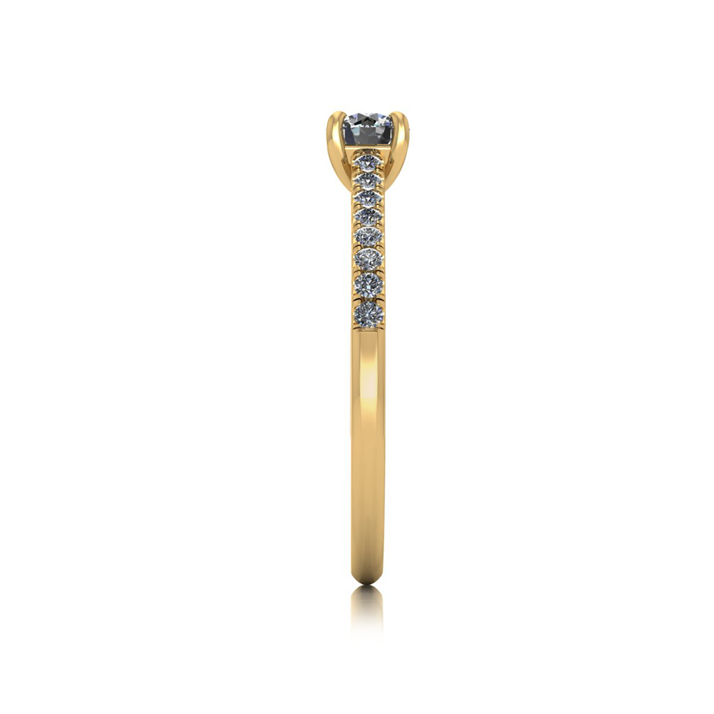 18k yellow gold  0,30 ct 4 prongs round cut diamond engagement ring with whisper thin pavÉ set band