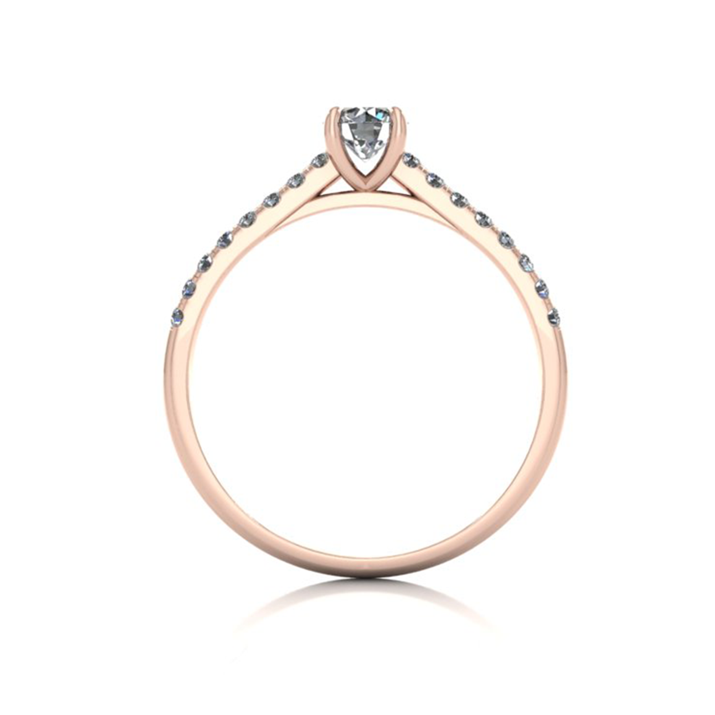 18k rose gold  0,30 ct 4 prongs round cut diamond engagement ring with whisper thin pavÉ set band