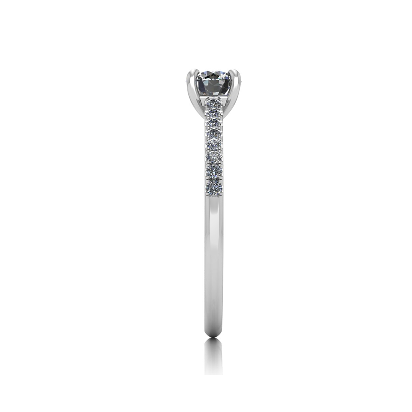18k white gold 0,50 ct 4 prongs round cut diamond engagement ring with whisper thin pavÉ set band