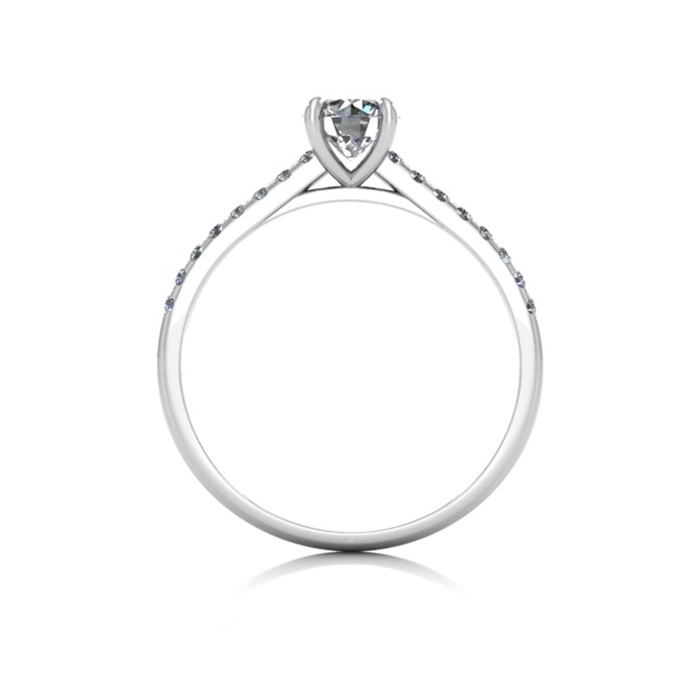 18k white gold 0,50 ct 4 prongs round cut diamond engagement ring with whisper thin pavÉ set band
