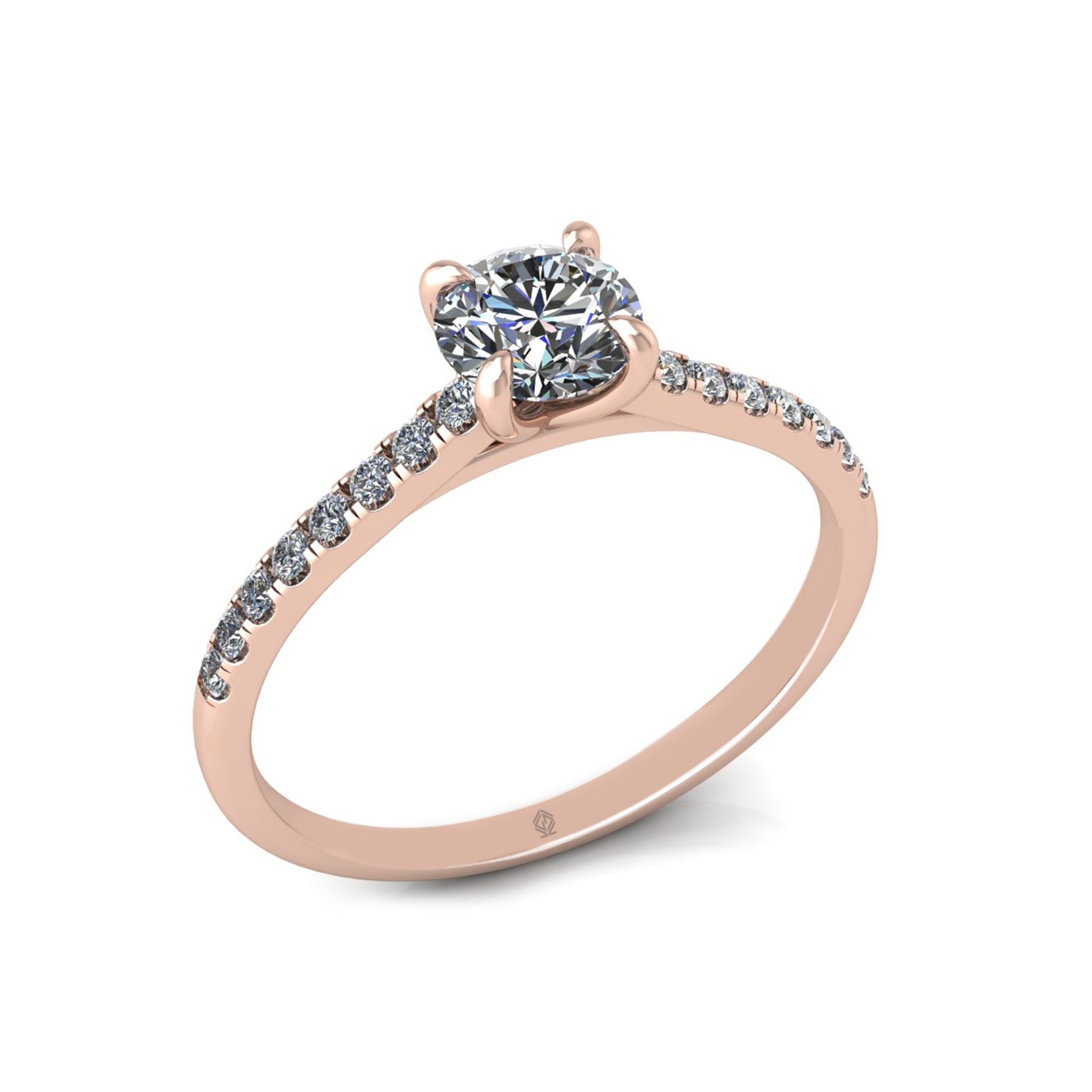 18k rose gold 0,50 ct 4 prongs round cut diamond engagement ring with whisper thin pavÉ set band