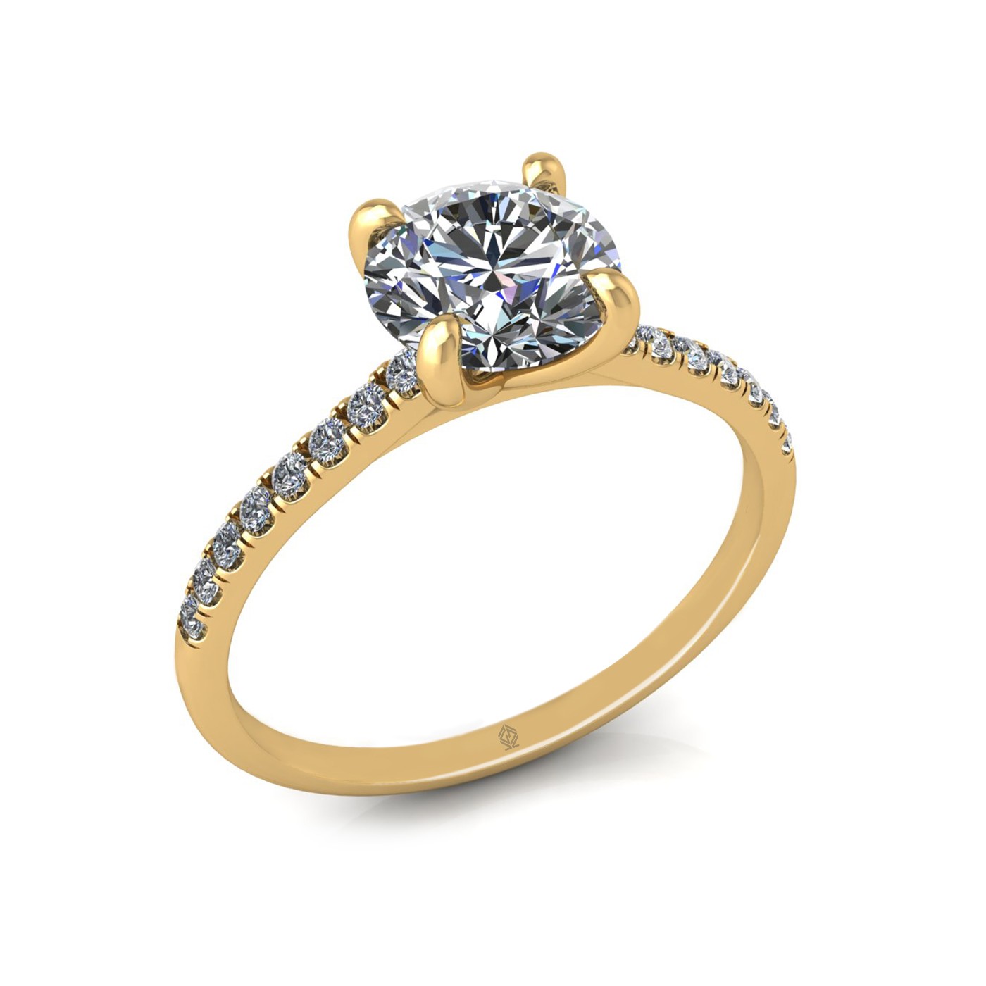 18k yellow gold 1.2ct 4 prongs round cut diamond engagement ring with whisper thin pavÉ set band