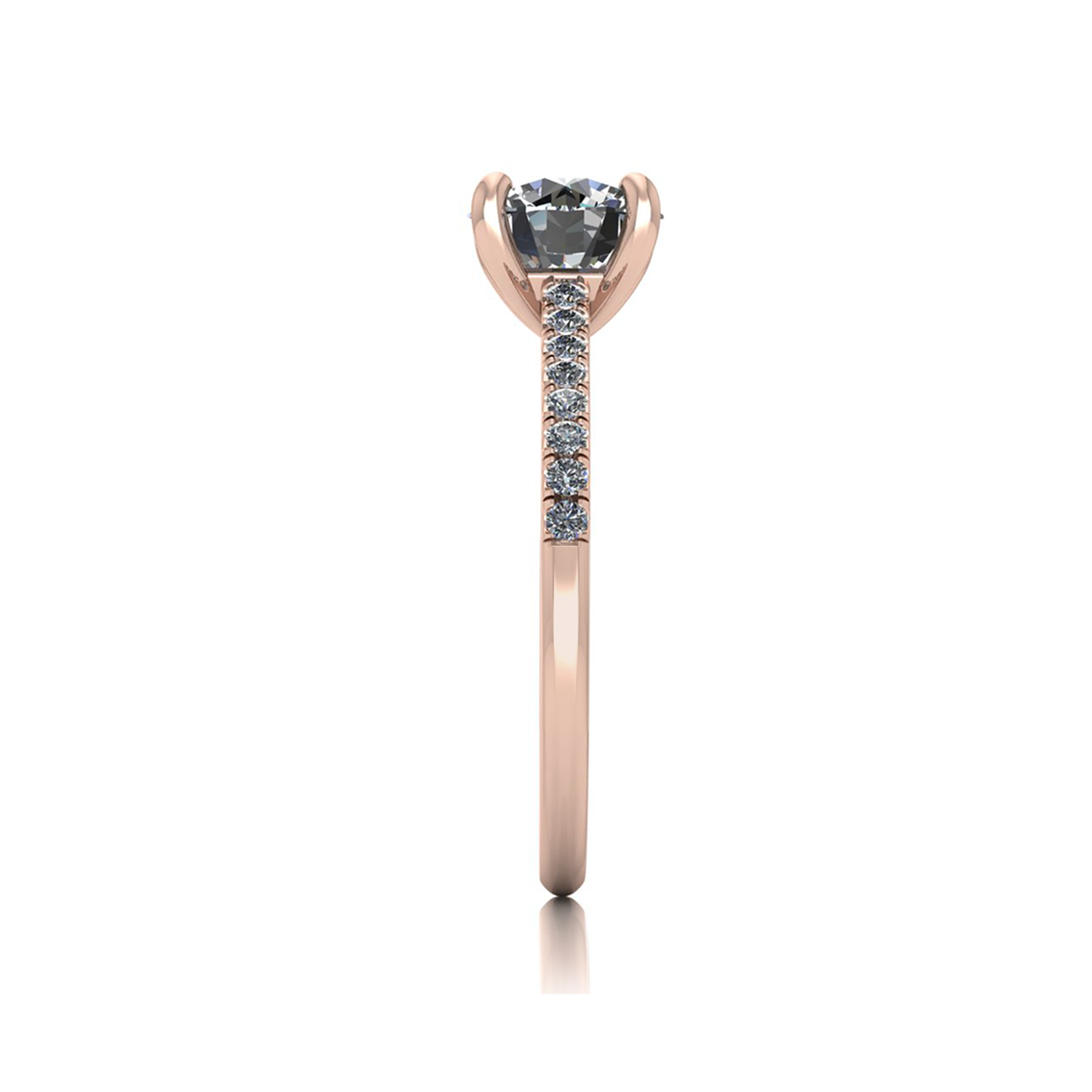 18k rose gold 1.2ct 4 prongs round cut diamond engagement ring with whisper thin pavÉ set band