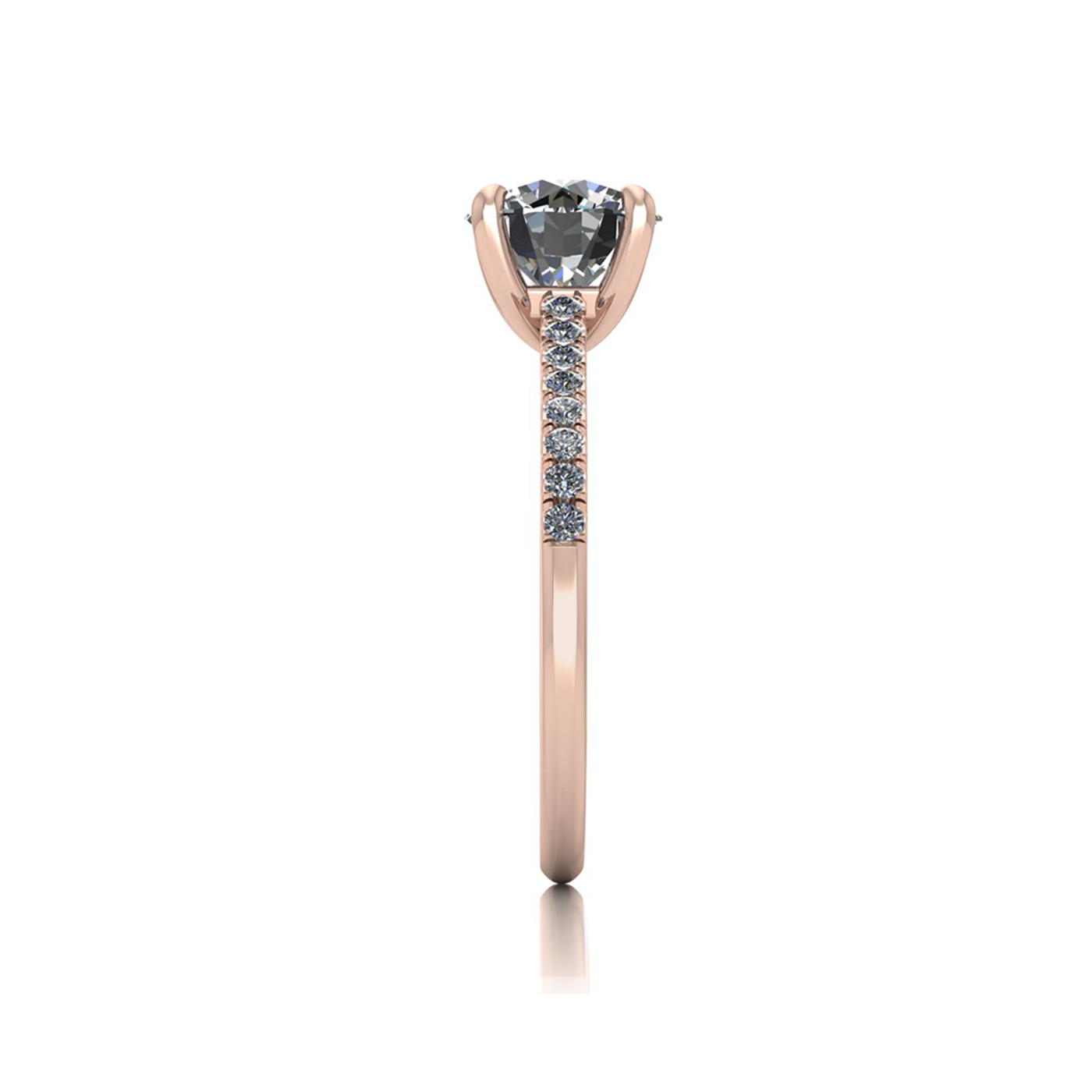 18k rose gold 1.5ct 4 prongs round cut diamond engagement ring with whisper thin pavÉ set band