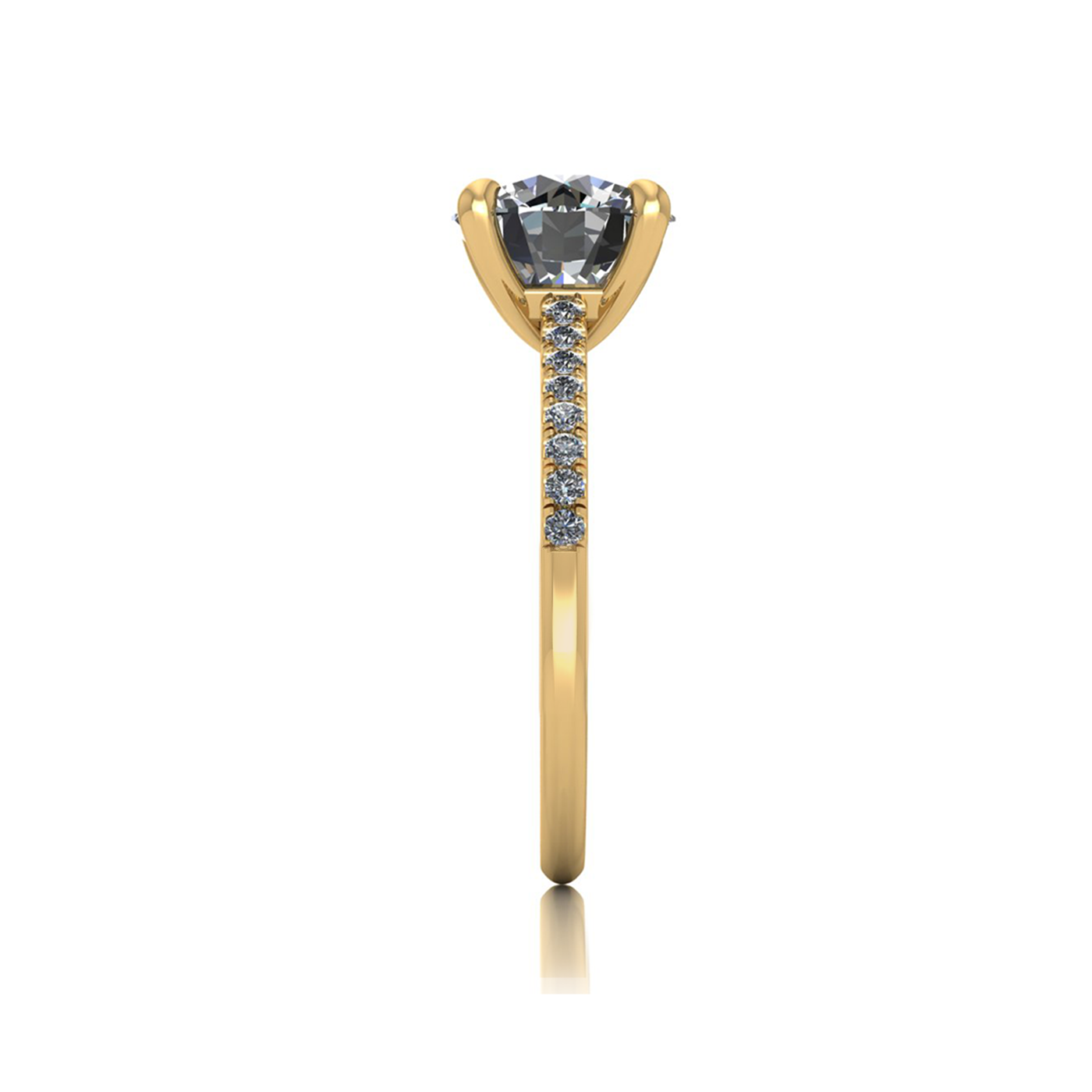 18k yellow gold 2.0ct 4 prongs round cut diamond engagement ring with whisper thin pavÉ set band