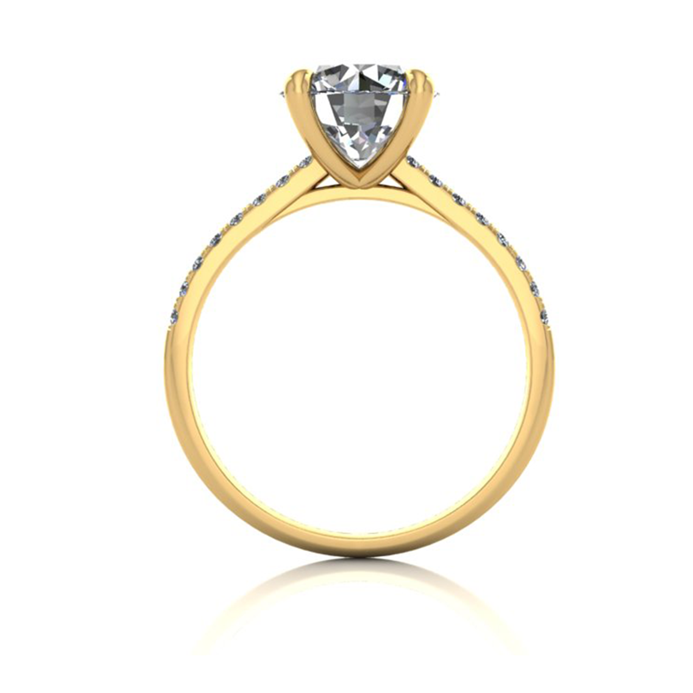 18k yellow gold 2.0ct 4 prongs round cut diamond engagement ring with whisper thin pavÉ set band