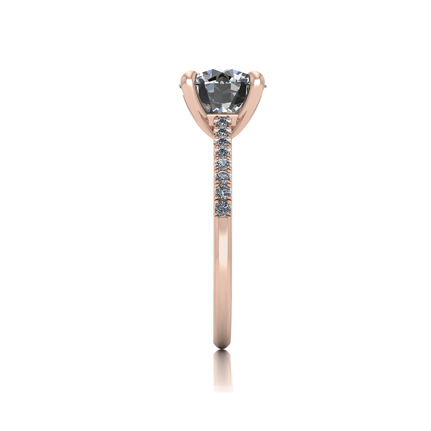 18k rose gold 2.0ct 4 prongs round cut diamond engagement ring with whisper thin pavÉ set band