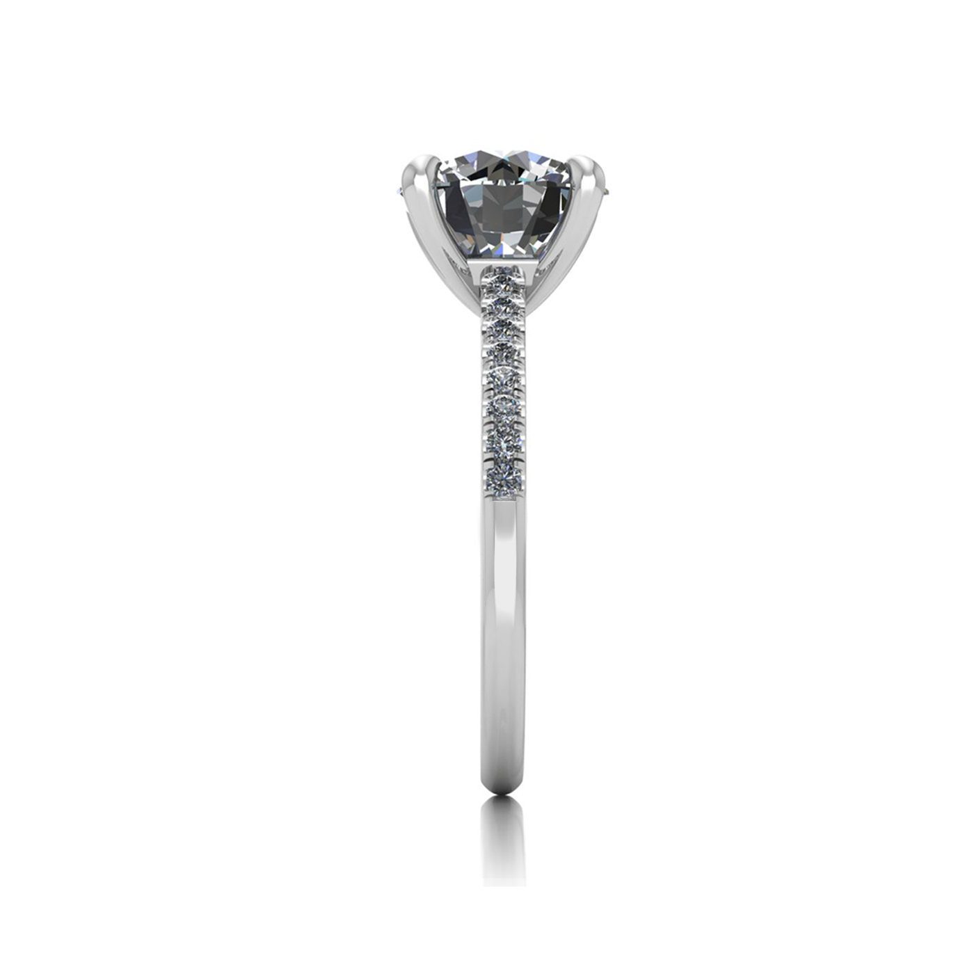 18k white gold 2.5ct 4 prongs round cut diamond engagement ring with whisper thin pavÉ set band