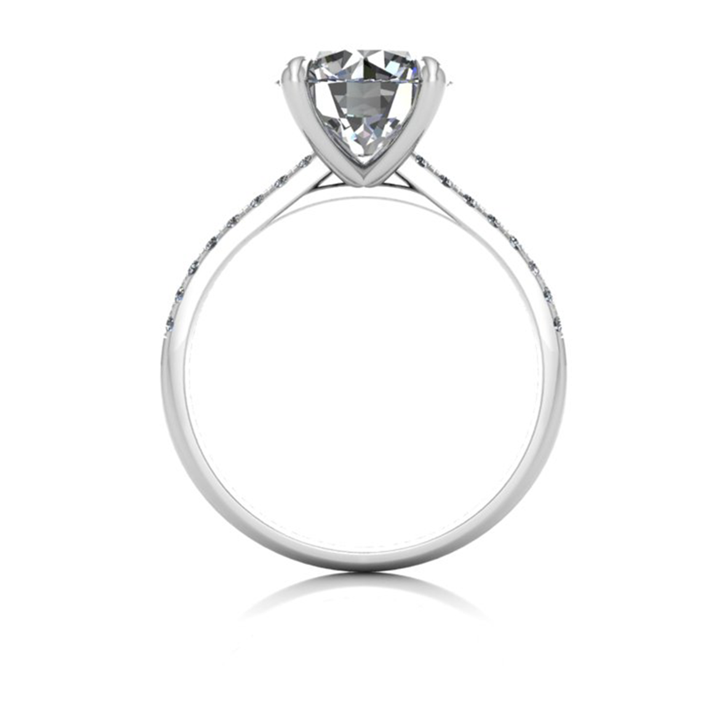 18k white gold 2.5ct 4 prongs round cut diamond engagement ring with whisper thin pavÉ set band