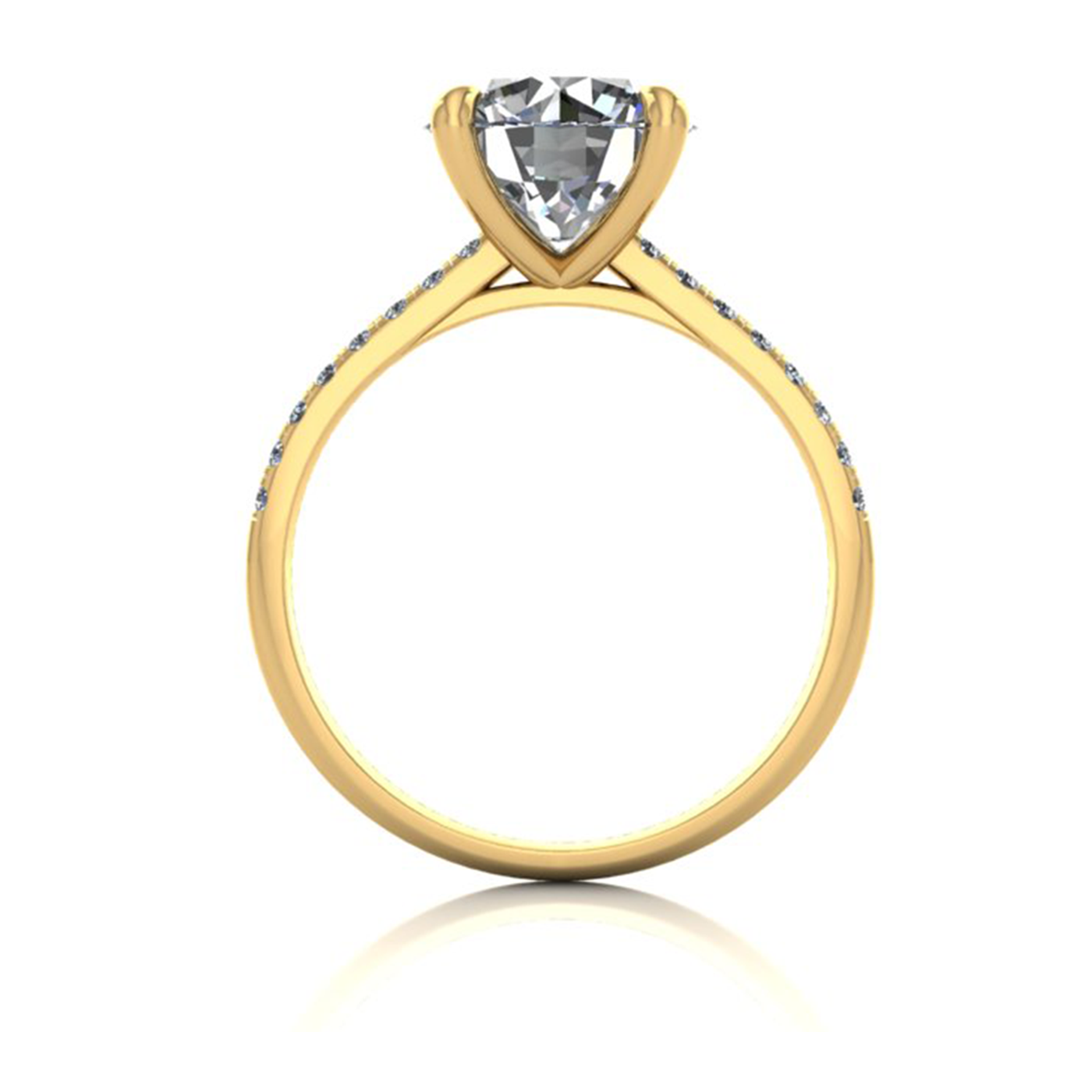 18k yellow gold 2.5ct 4 prongs round cut diamond engagement ring with whisper thin pavÉ set band