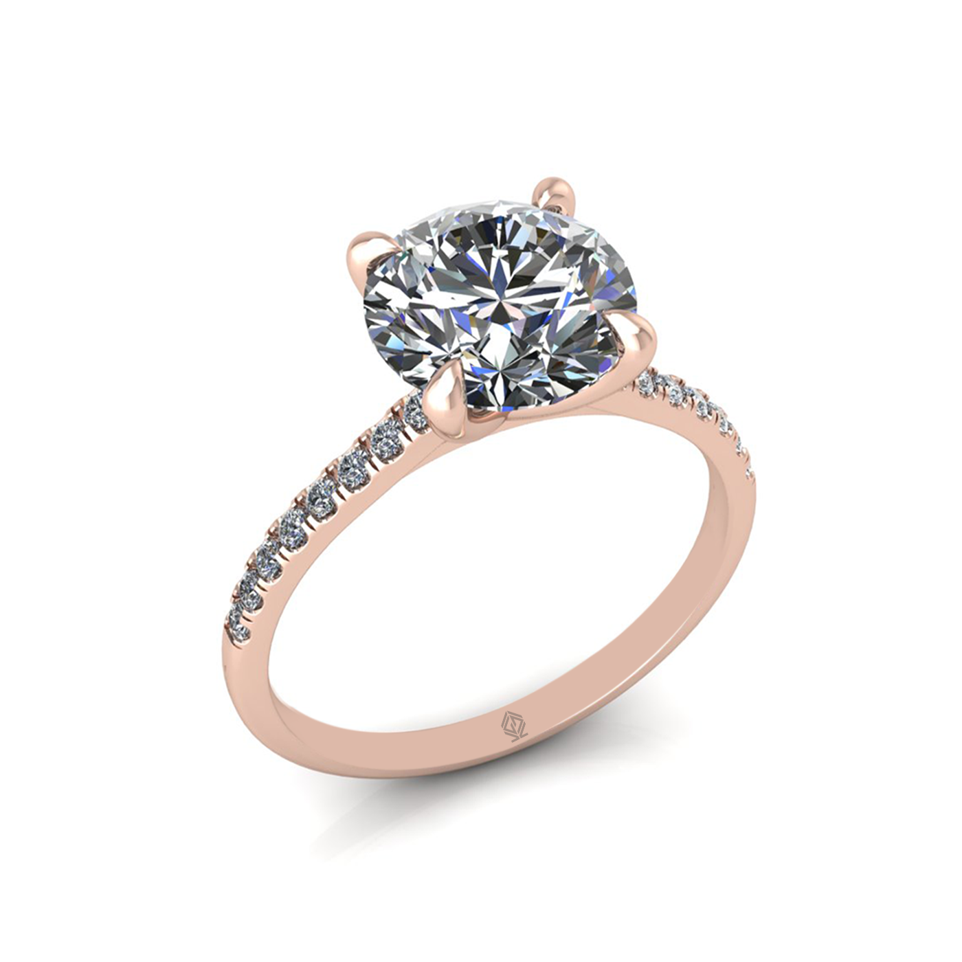 18k rose gold 2.5ct 4 prongs round cut diamond engagement ring with whisper thin pavÉ set band