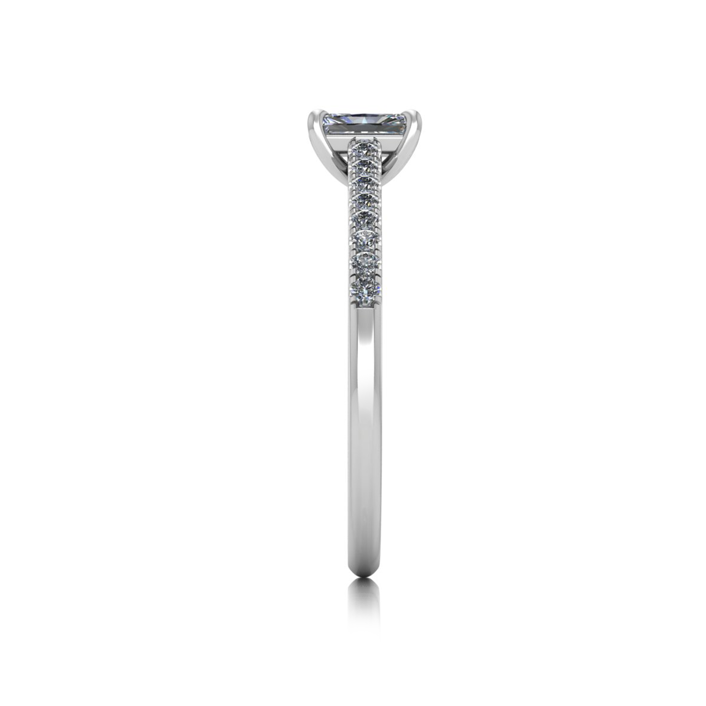 18k white gold  0,30 ct 4 prongs radiant cut diamond engagement ring with whisper thin pavÉ set band