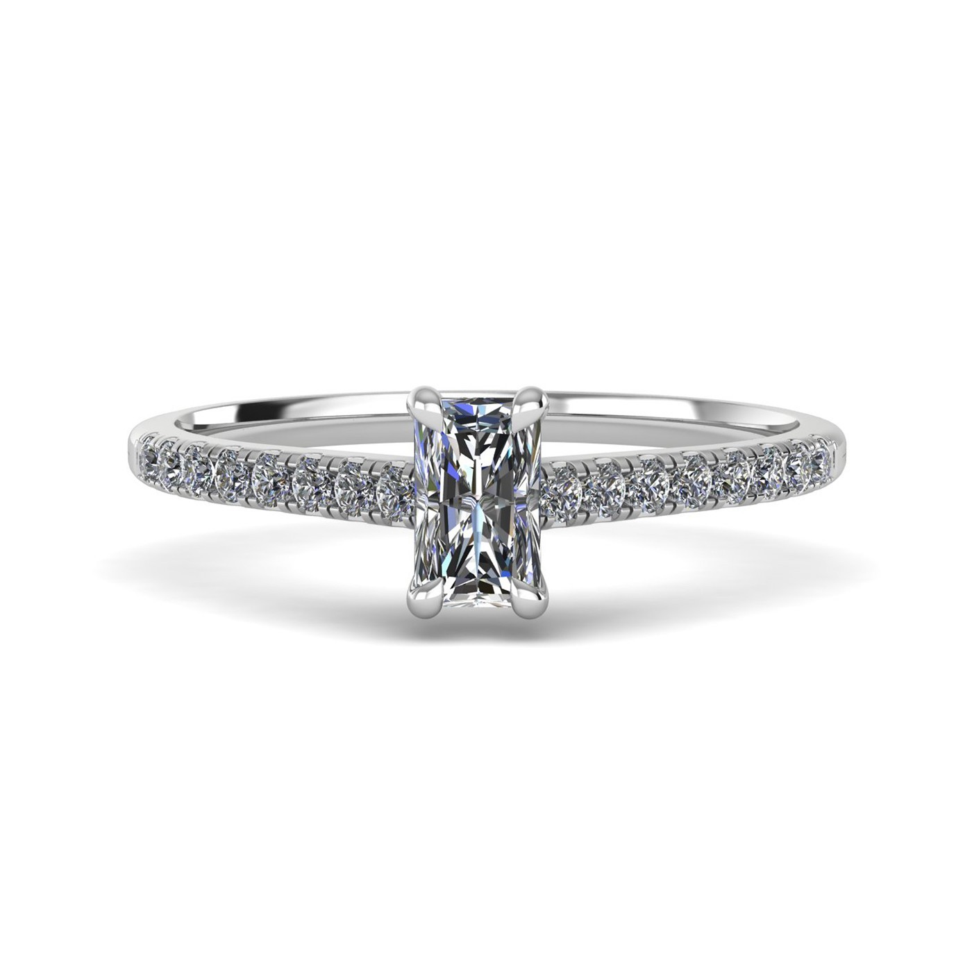 18k white gold  2,50 ct 4 prongs radiant cut diamond engagement ring with whisper thin pavÉ set band Photos & images