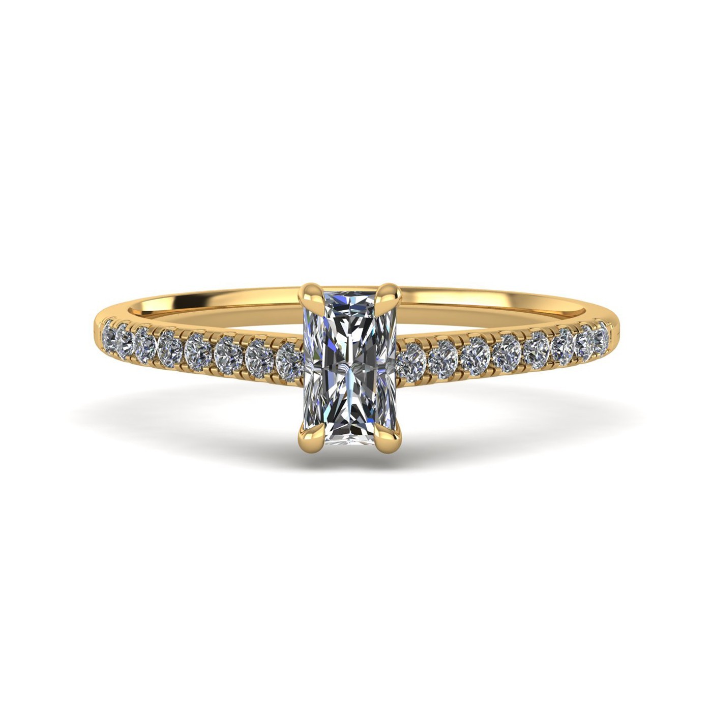 18k yellow gold  2,50 ct 4 prongs radiant cut diamond engagement ring with whisper thin pavÉ set band Photos & images