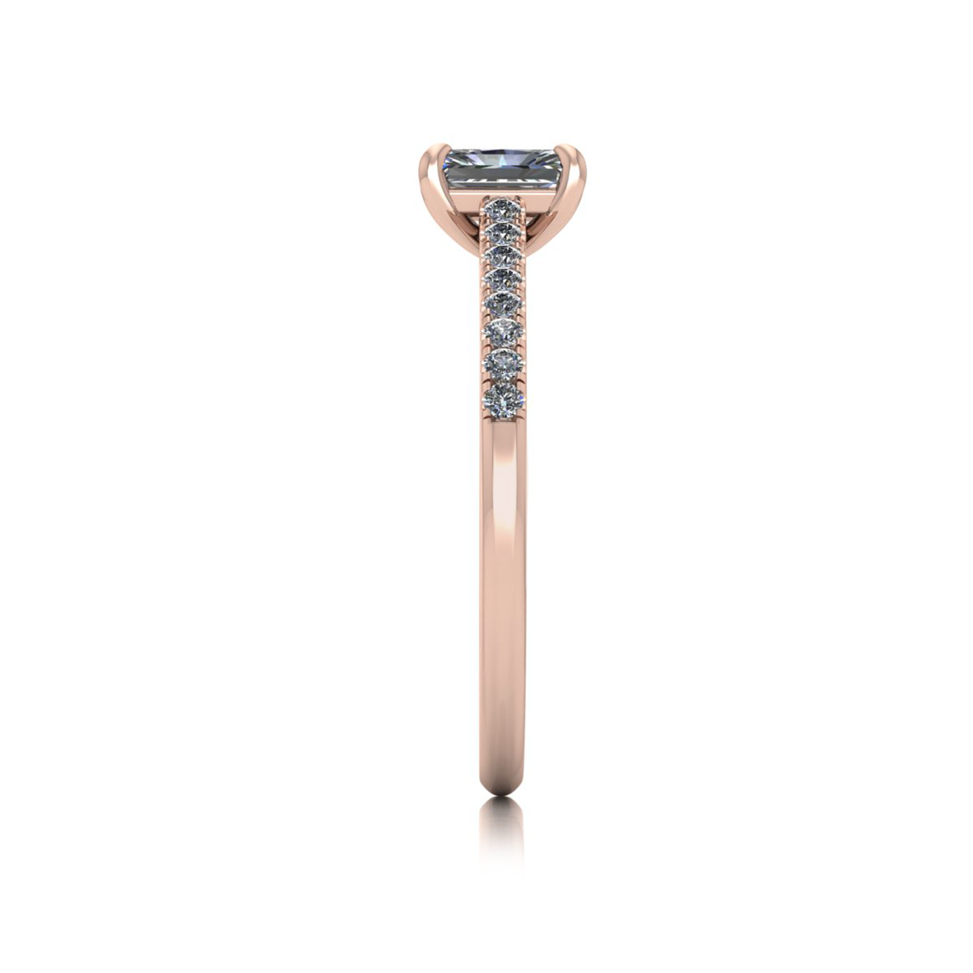 18k rose gold  0,30 ct 4 prongs radiant cut diamond engagement ring with whisper thin pavÉ set band