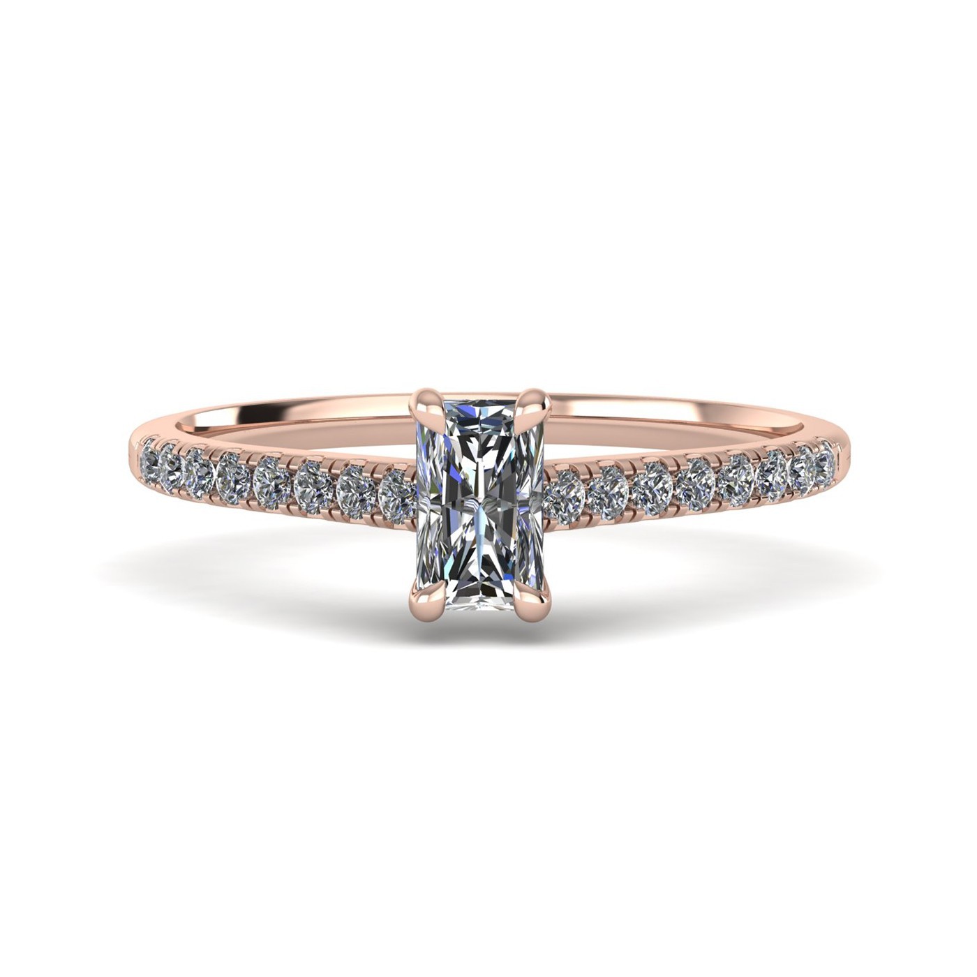18k rose gold  2,50 ct 4 prongs radiant cut diamond engagement ring with whisper thin pavÉ set band Photos & images