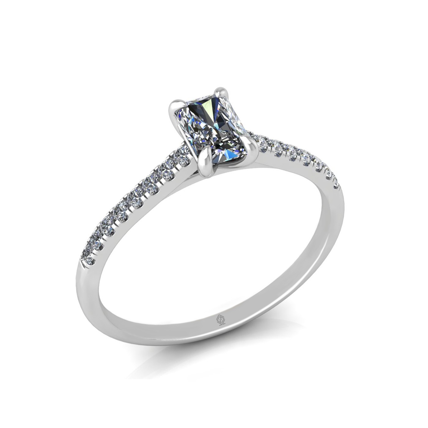 18k white gold  0,50 ct 4 prongs radiant cut diamond engagement ring with whisper thin pavÉ set band