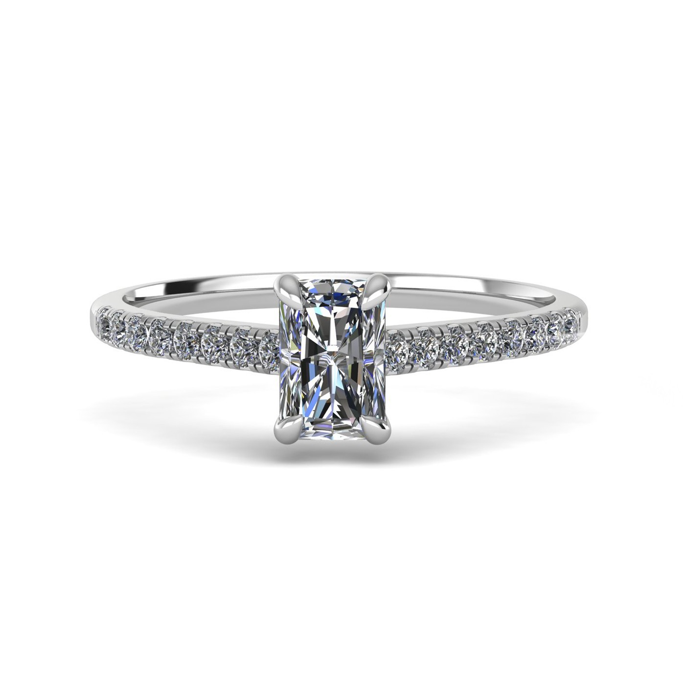 18k white gold  2,50 ct 4 prongs radiant cut diamond engagement ring with whisper thin pavÉ set band Photos & images