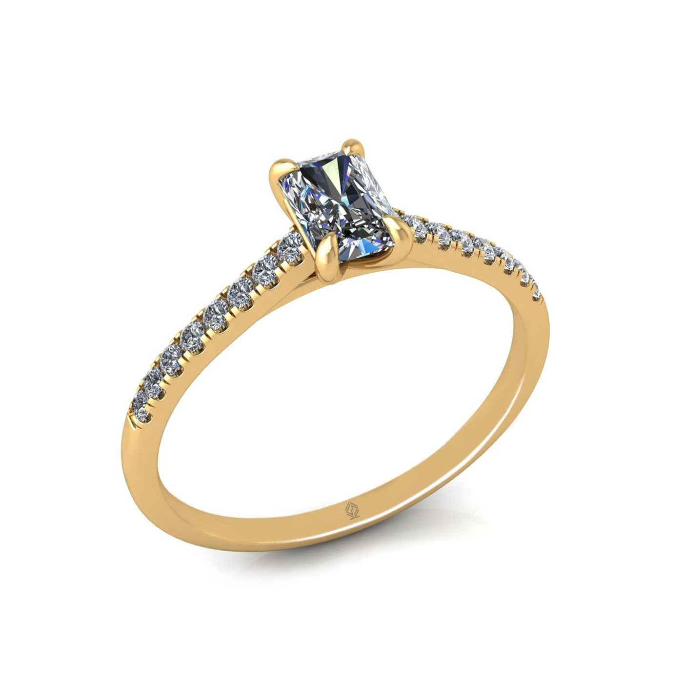 18k yellow gold  0,50 ct 4 prongs radiant cut diamond engagement ring with whisper thin pavÉ set band