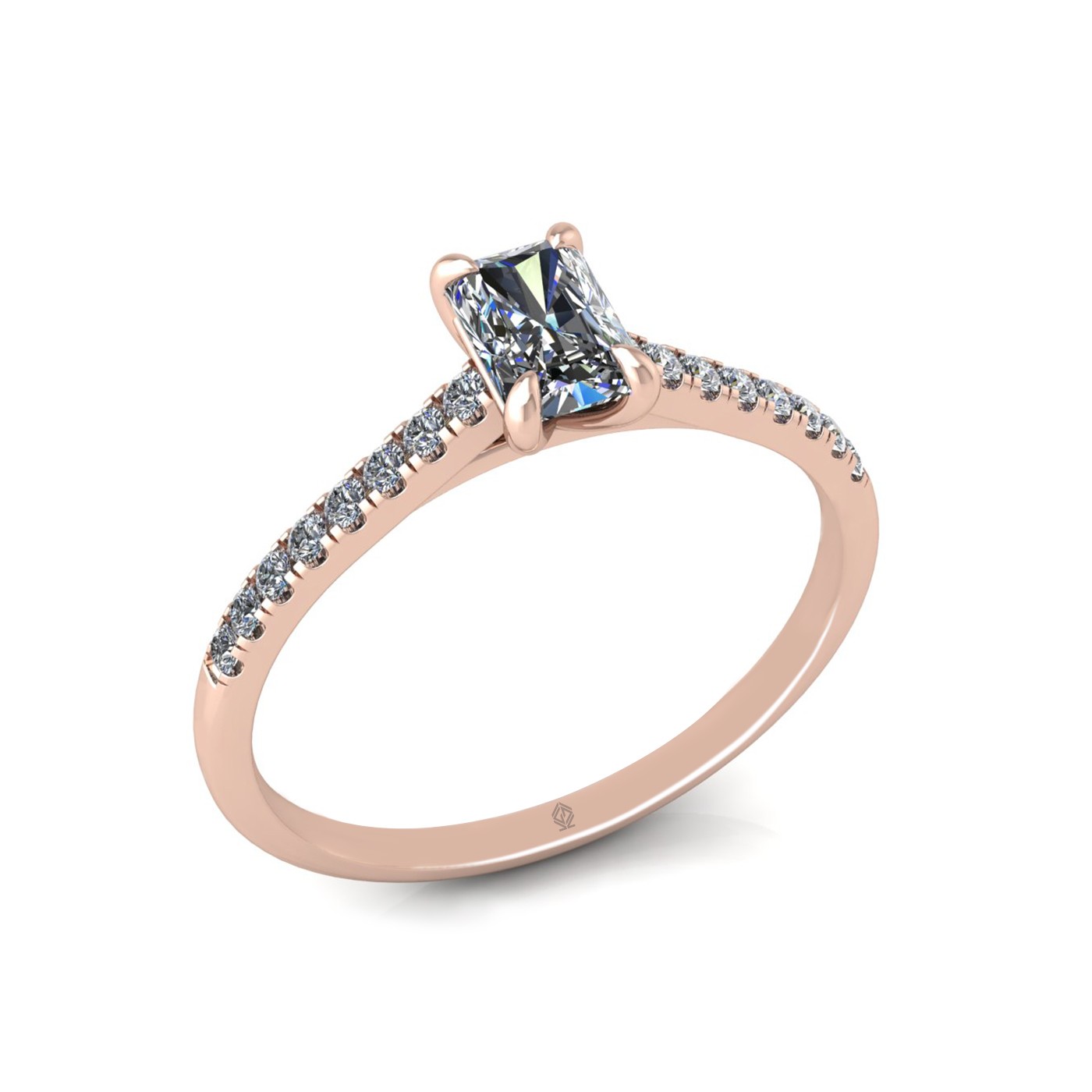 18k rose gold  0,50 ct 4 prongs radiant cut diamond engagement ring with whisper thin pavÉ set band