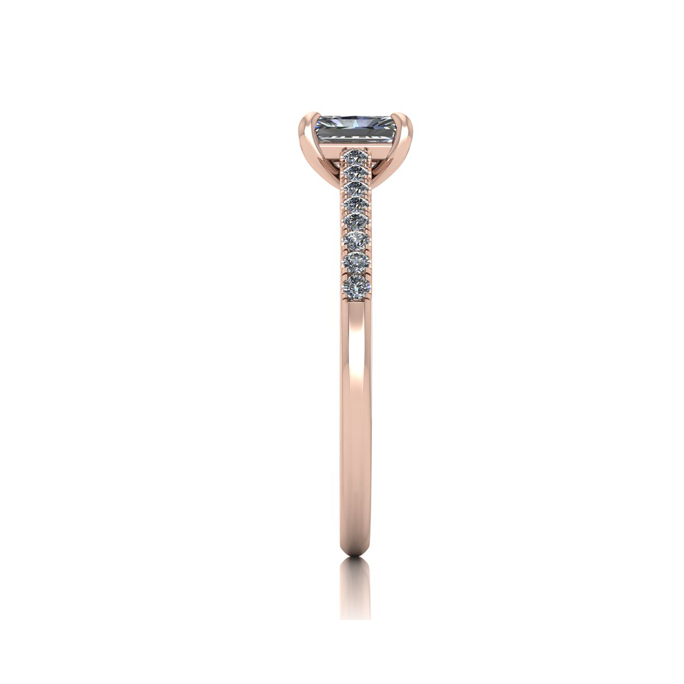 18k rose gold  0,50 ct 4 prongs radiant cut diamond engagement ring with whisper thin pavÉ set band