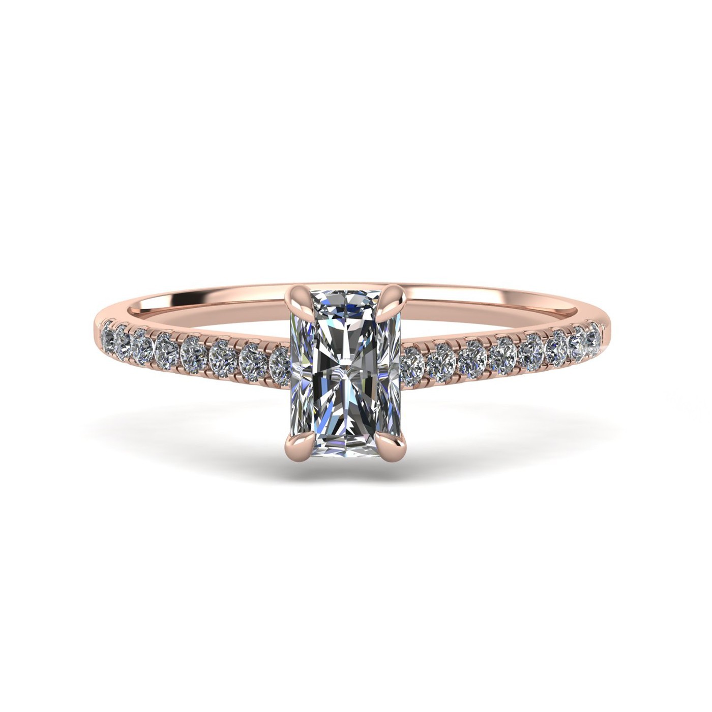 18k rose gold  2,50 ct 4 prongs radiant cut diamond engagement ring with whisper thin pavÉ set band Photos & images