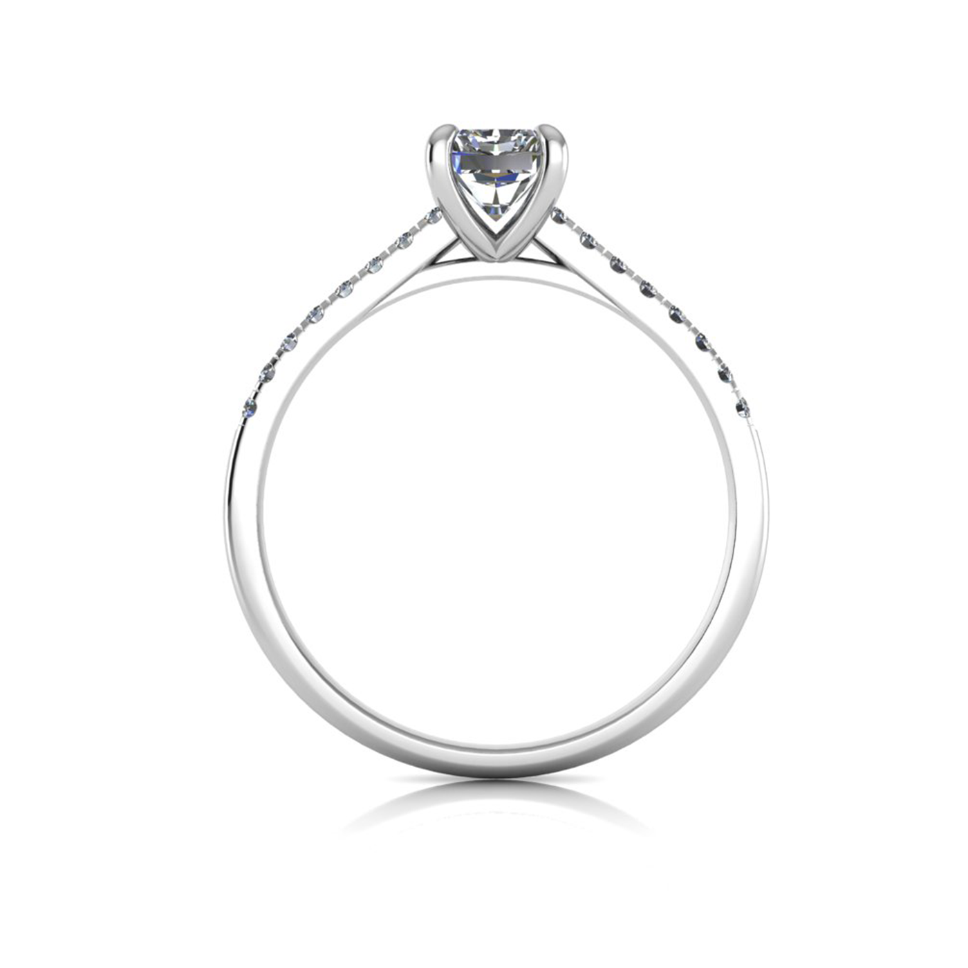 18k white gold  0,80 ct 4 prongs radiant cut diamond engagement ring with whisper thin pavÉ set band