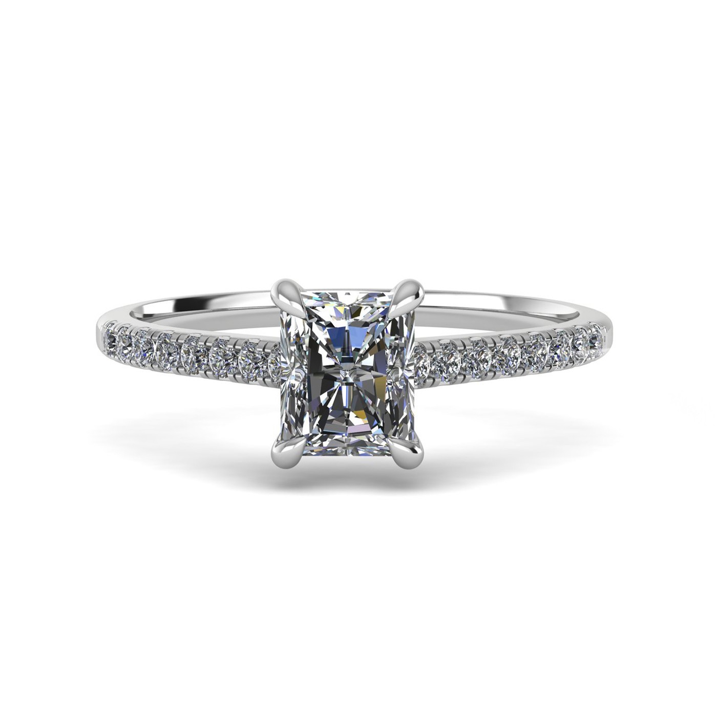 18k white gold  2,50 ct 4 prongs radiant cut diamond engagement ring with whisper thin pavÉ set band Photos & images