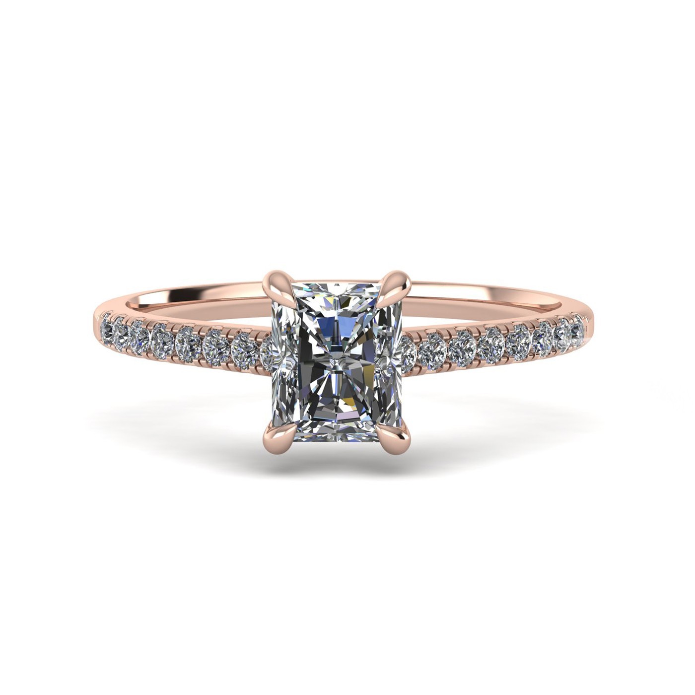18k rose gold  2,50 ct 4 prongs radiant cut diamond engagement ring with whisper thin pavÉ set band Photos & images