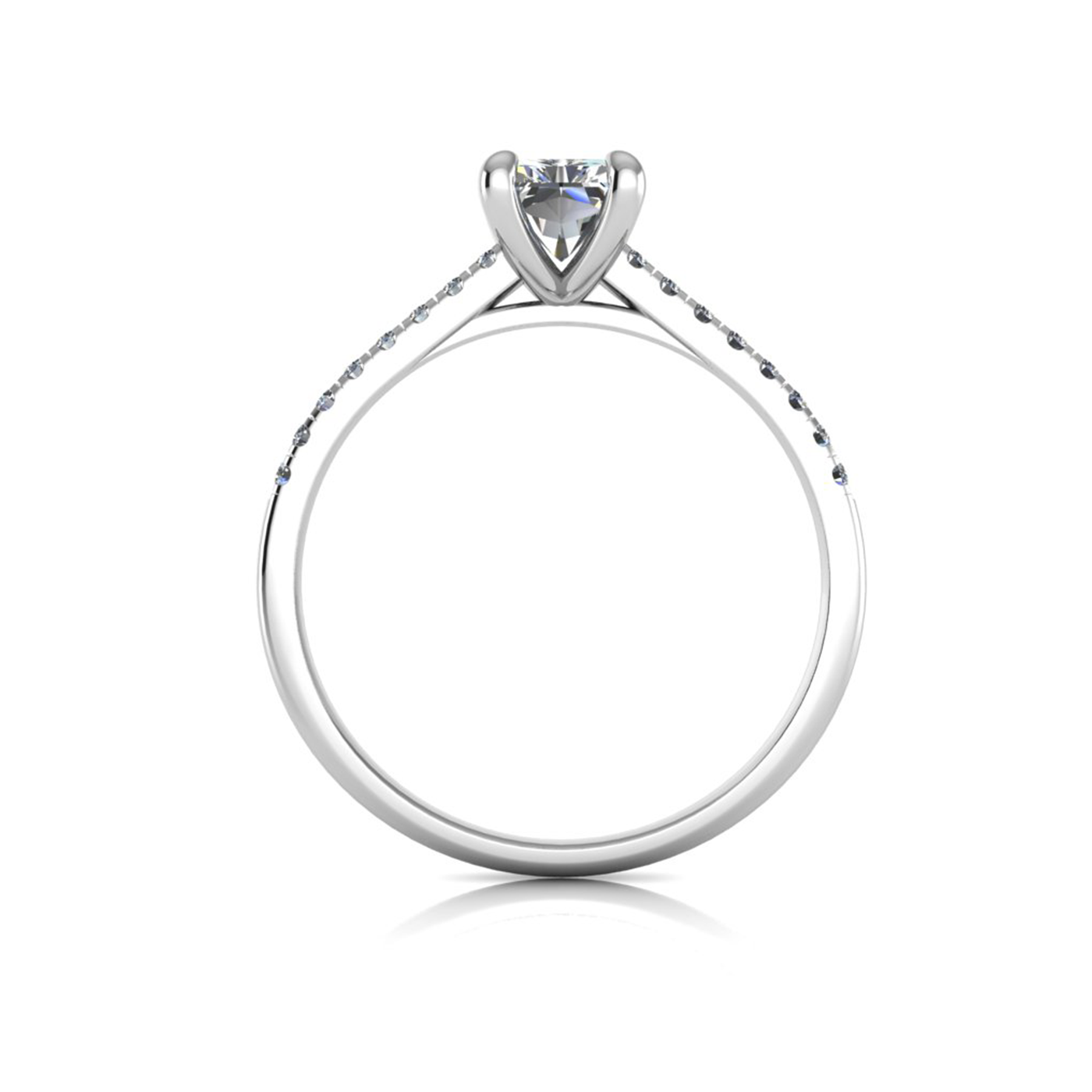 18k white gold  1,00 ct 4 prongs radiant cut diamond engagement ring with whisper thin pavÉ set band