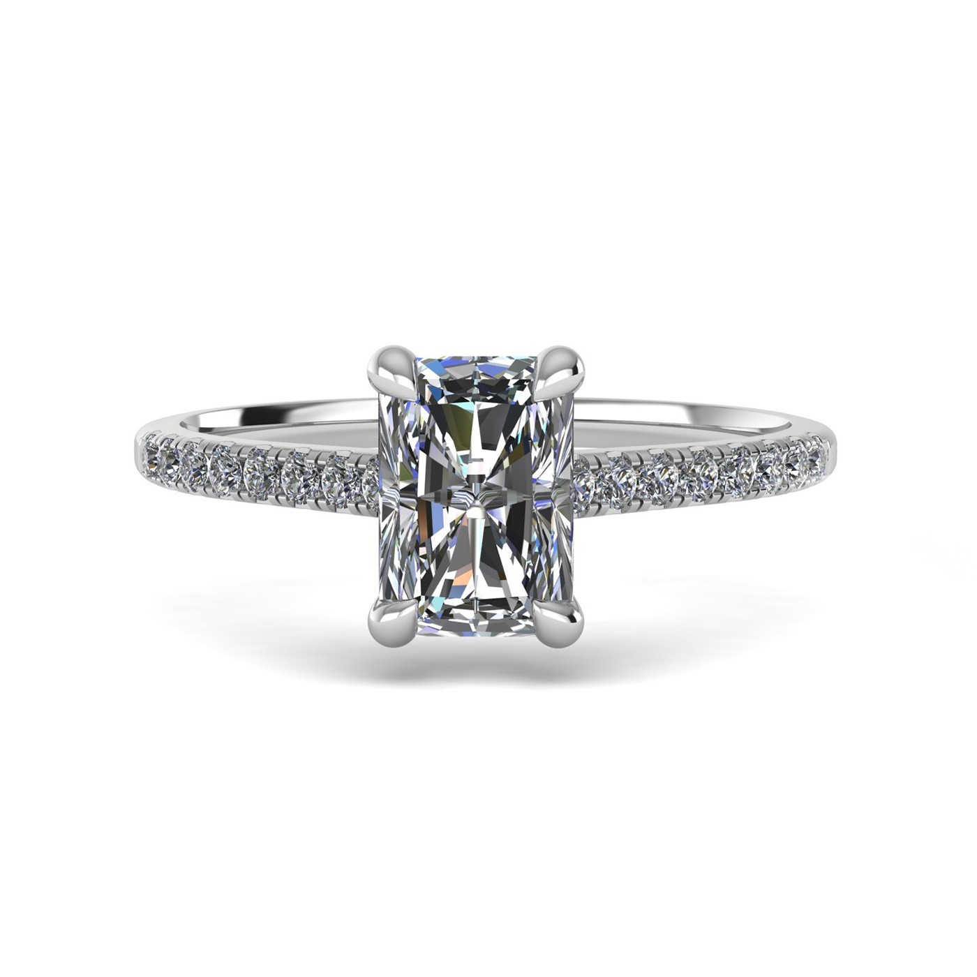 18k white gold  2,50 ct 4 prongs radiant cut diamond engagement ring with whisper thin pavÉ set band Photos & images