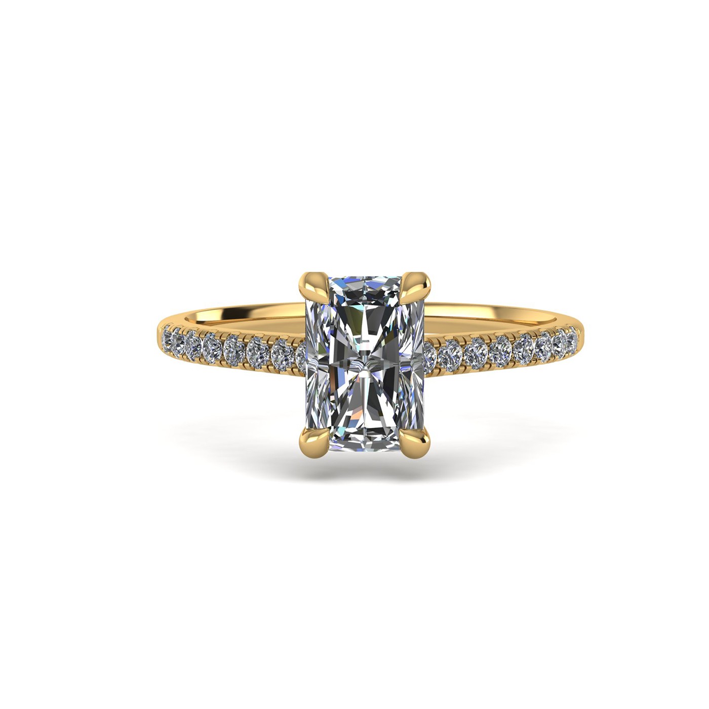 18k yellow gold  1,00 ct 4 prongs radiant cut diamond engagement ring with whisper thin pavÉ set band