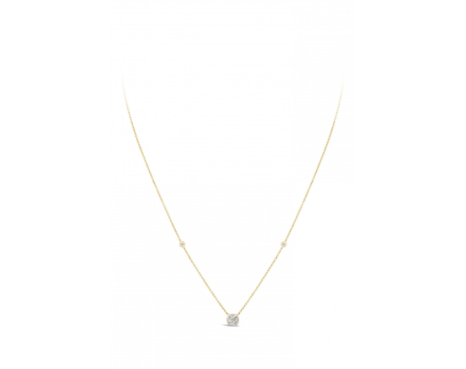 18k yellow gold cushion-shaped illusion set round brilliant diamond necklace