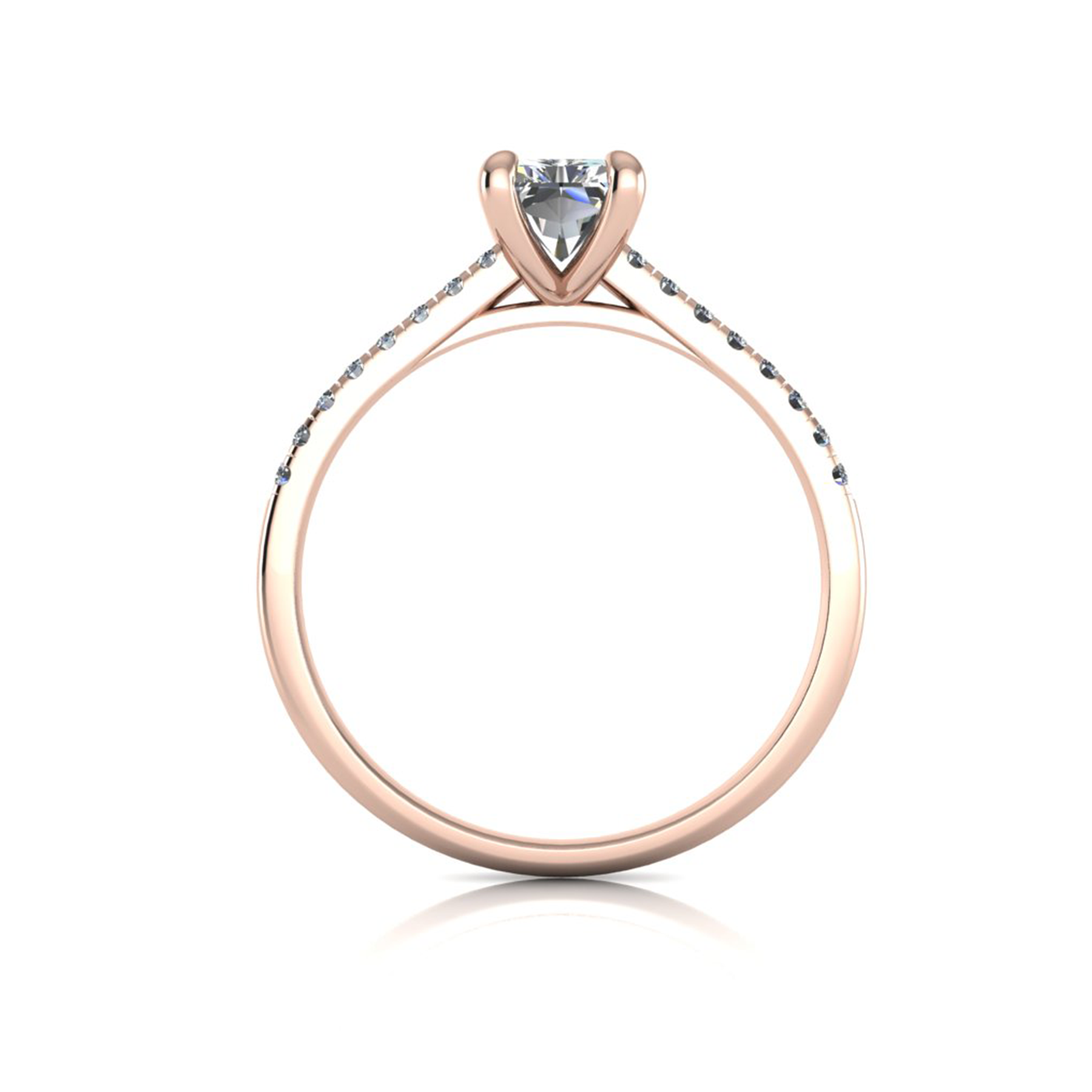 18k rose gold  1,00 ct 4 prongs radiant cut diamond engagement ring with whisper thin pavÉ set band