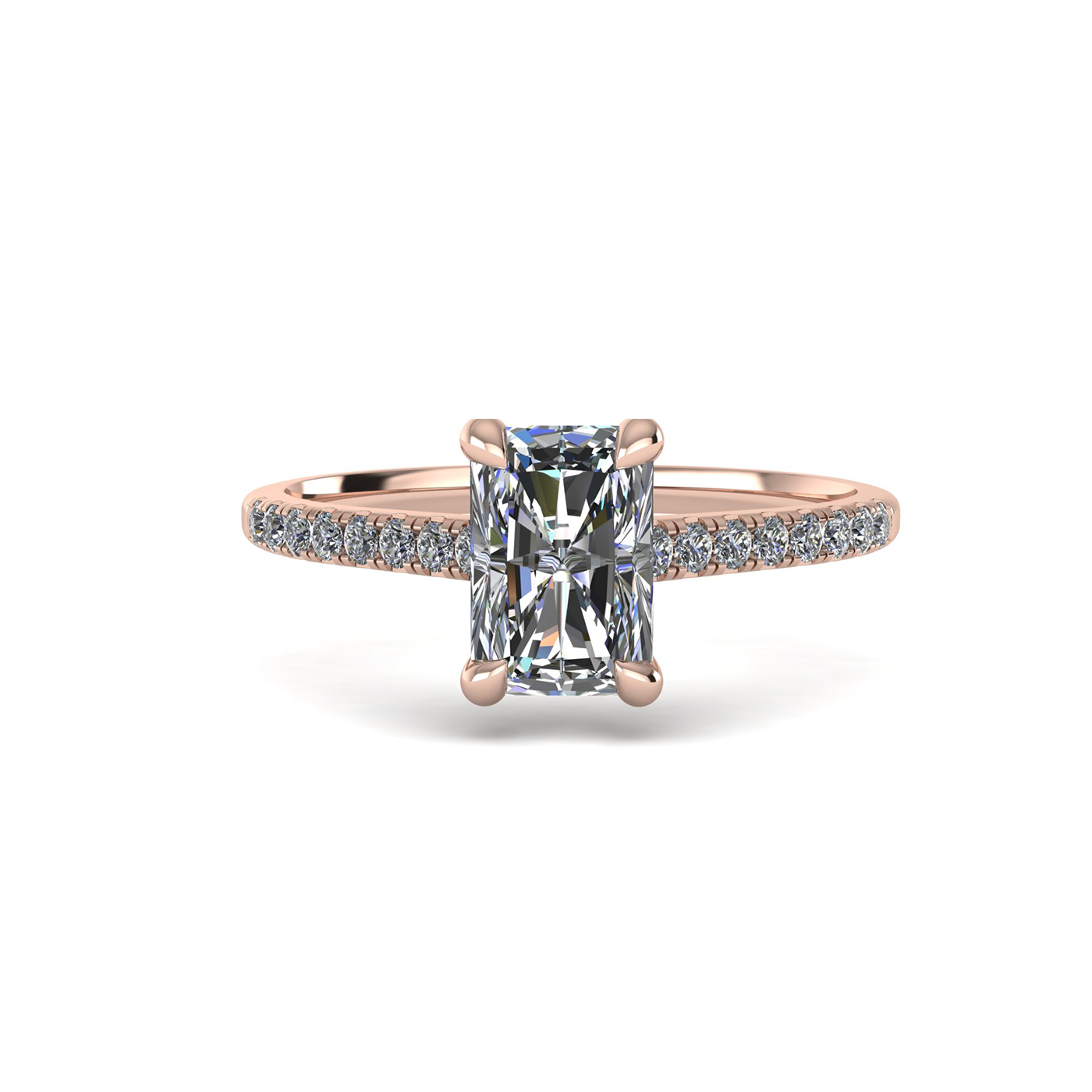 18k white gold  1,00 ct 4 prongs radiant cut diamond engagement ring with whisper thin pavÉ set band Photos & images