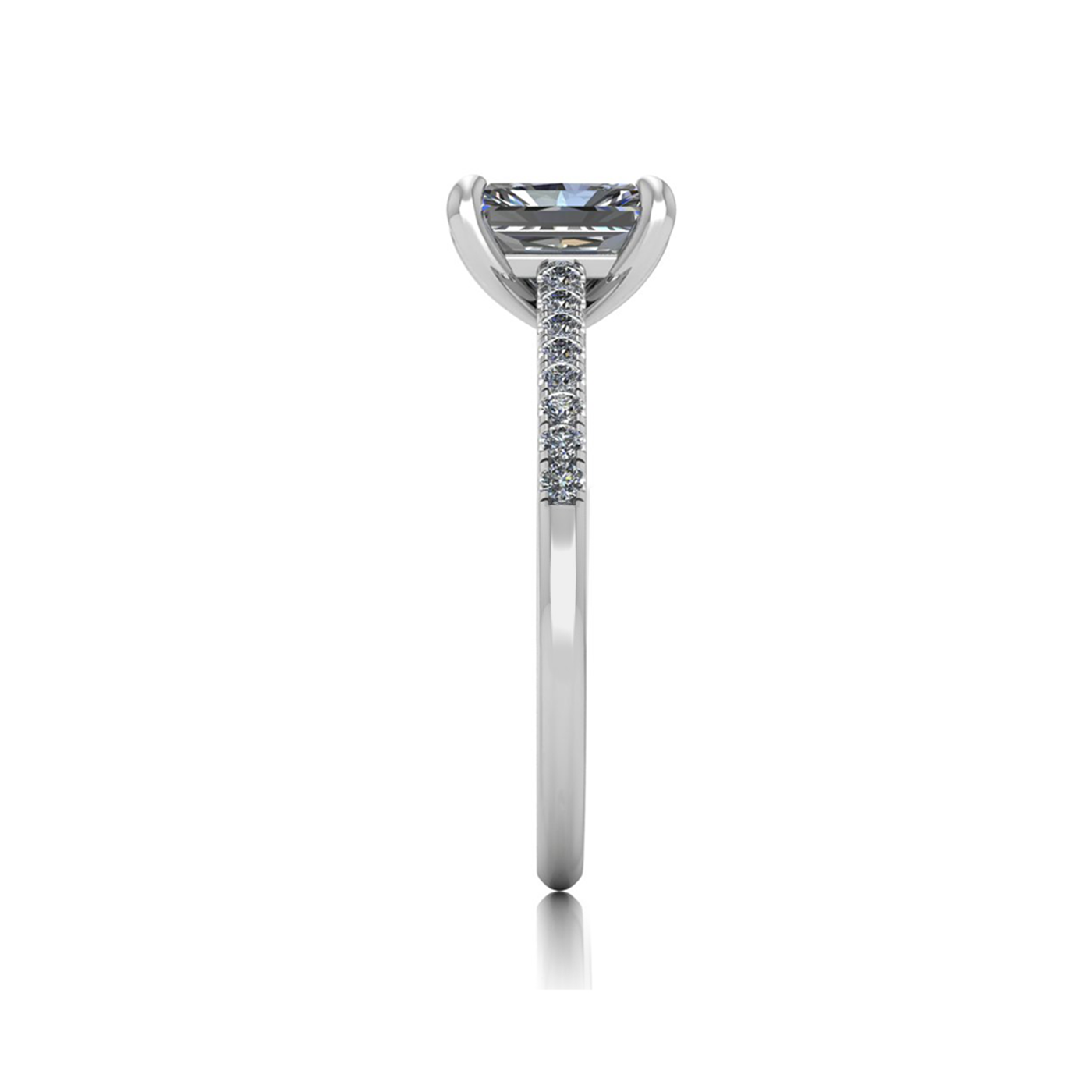 18k white gold  1,20 ct 4 prongs radiant cut diamond engagement ring with whisper thin pavÉ set band