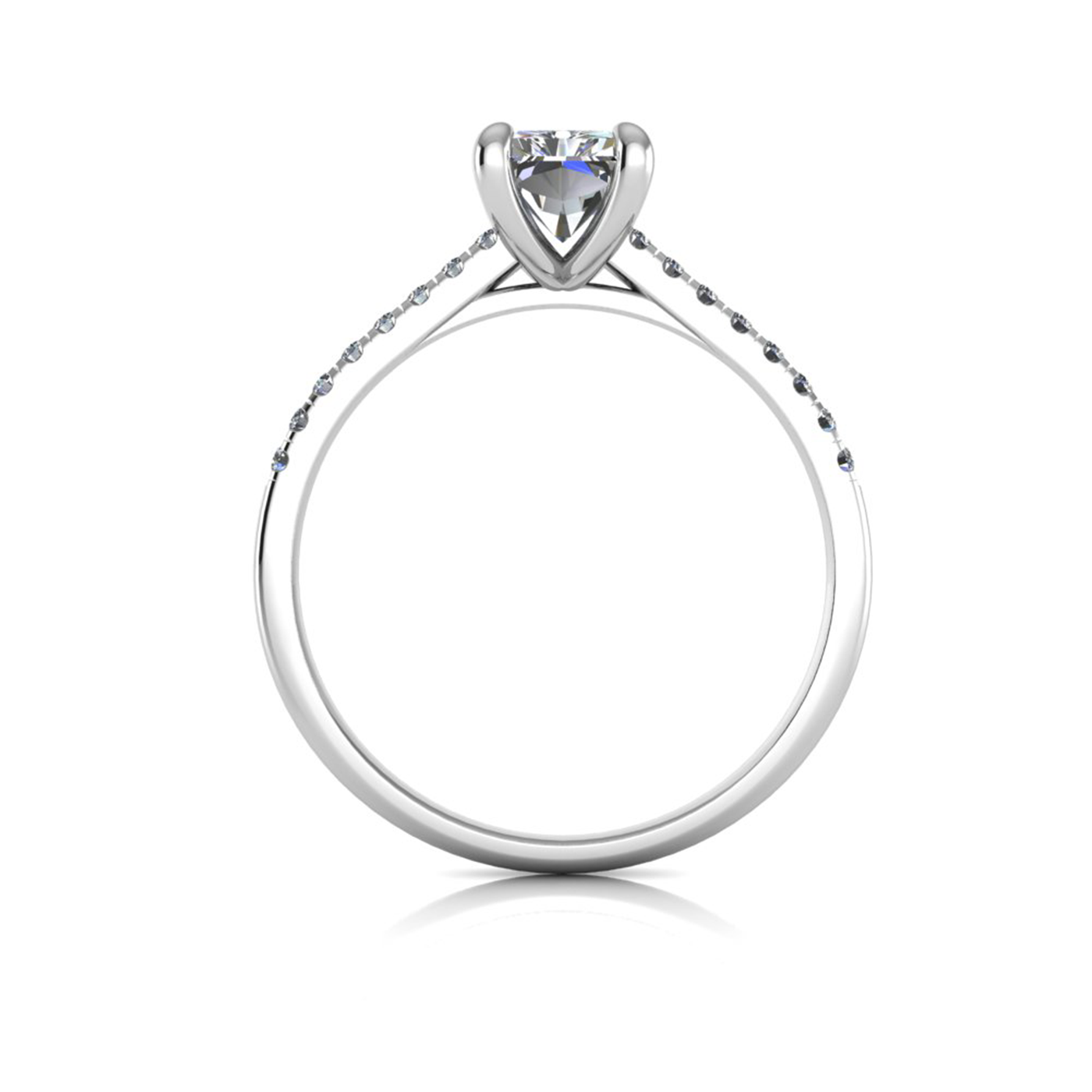 18k white gold  1,20 ct 4 prongs radiant cut diamond engagement ring with whisper thin pavÉ set band