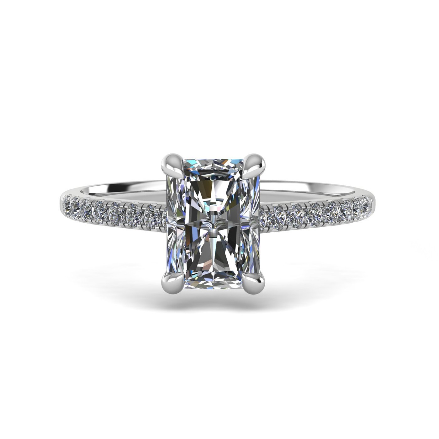 18k white gold  2,50 ct 4 prongs radiant cut diamond engagement ring with whisper thin pavÉ set band Photos & images