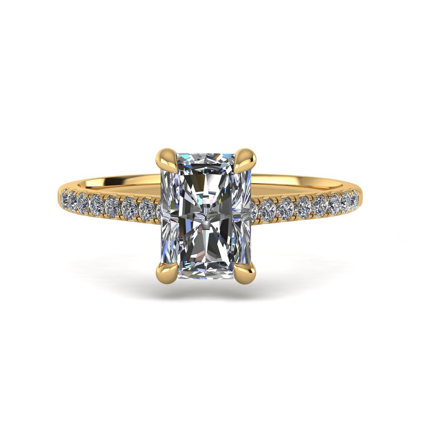 18k yellow gold  2,50 ct 4 prongs radiant cut diamond engagement ring with whisper thin pavÉ set band Photos & images