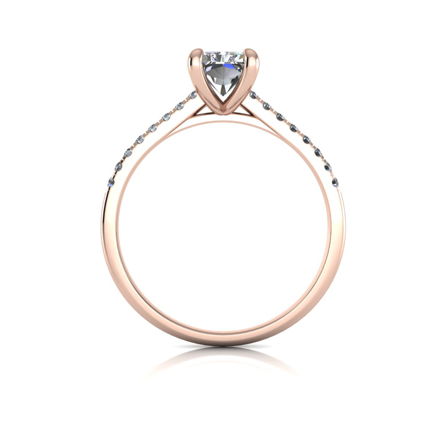 18k rose gold  1,20 ct 4 prongs radiant cut diamond engagement ring with whisper thin pavÉ set band