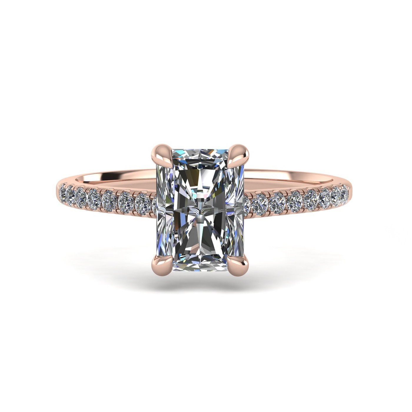 18k rose gold  2,50 ct 4 prongs radiant cut diamond engagement ring with whisper thin pavÉ set band Photos & images