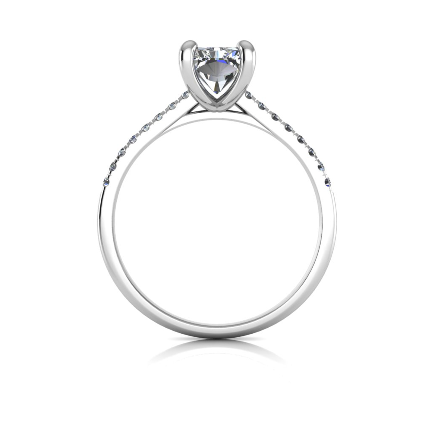 18k white gold  1,50 ct 4 prongs radiant cut diamond engagement ring with whisper thin pavÉ set band