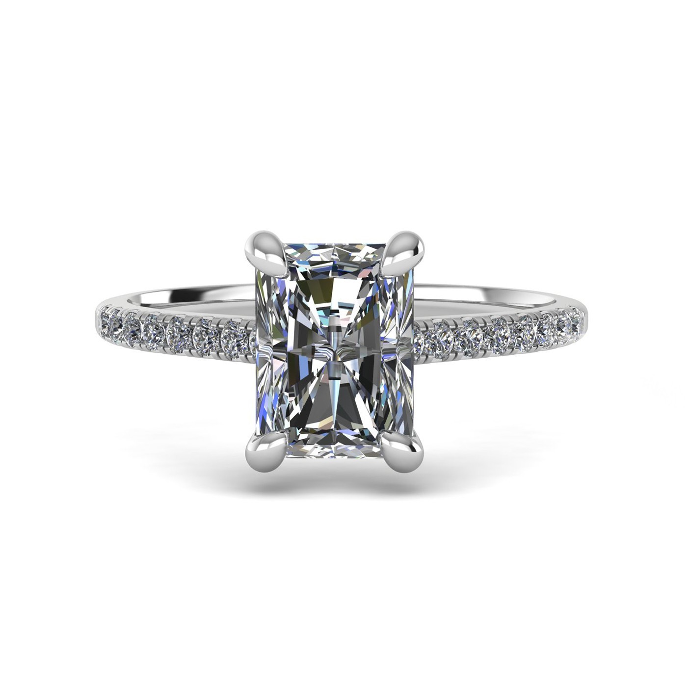 18k white gold  2,50 ct 4 prongs radiant cut diamond engagement ring with whisper thin pavÉ set band Photos & images